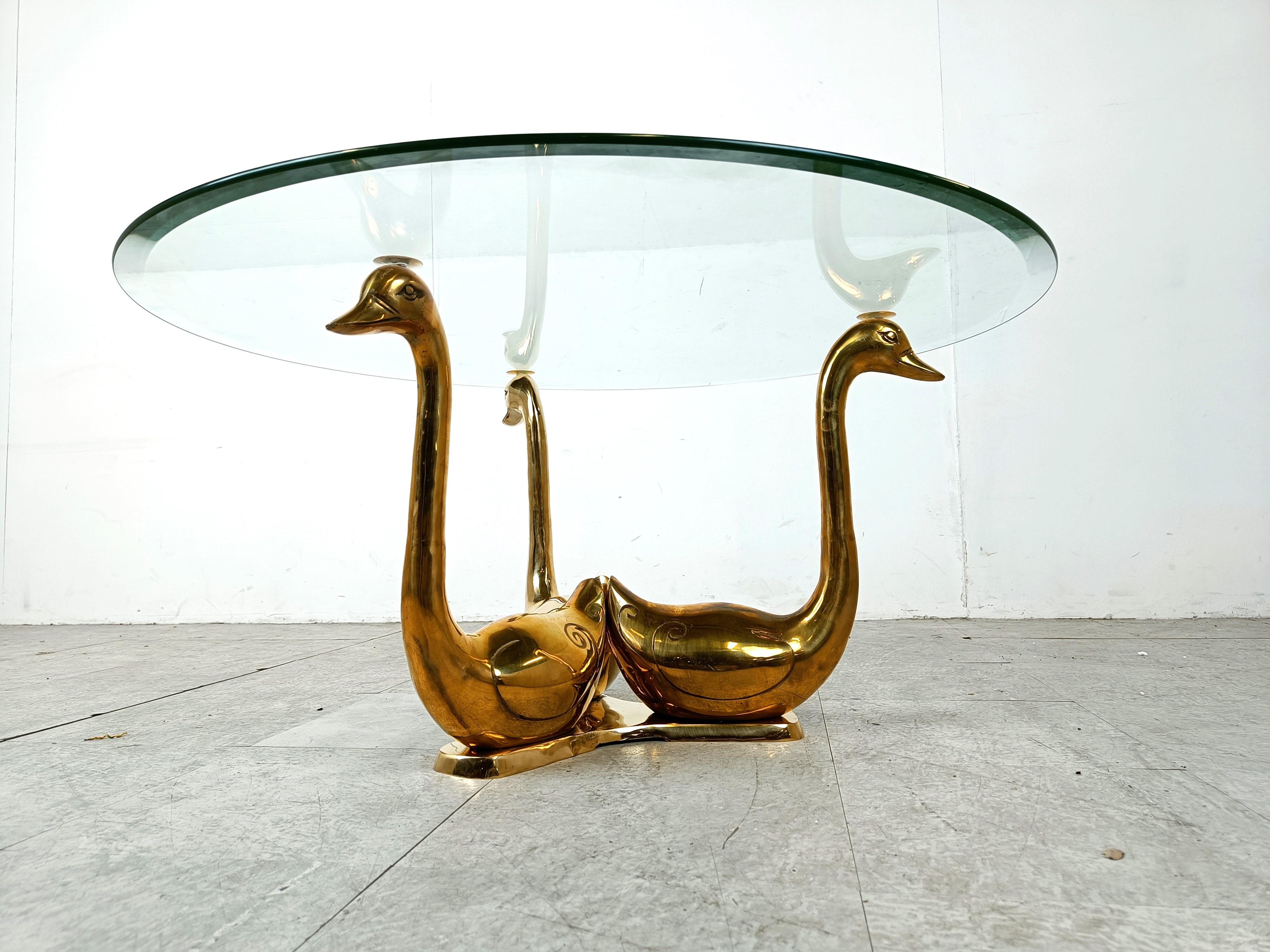 French Vintage brass swan coffee table, 1970s