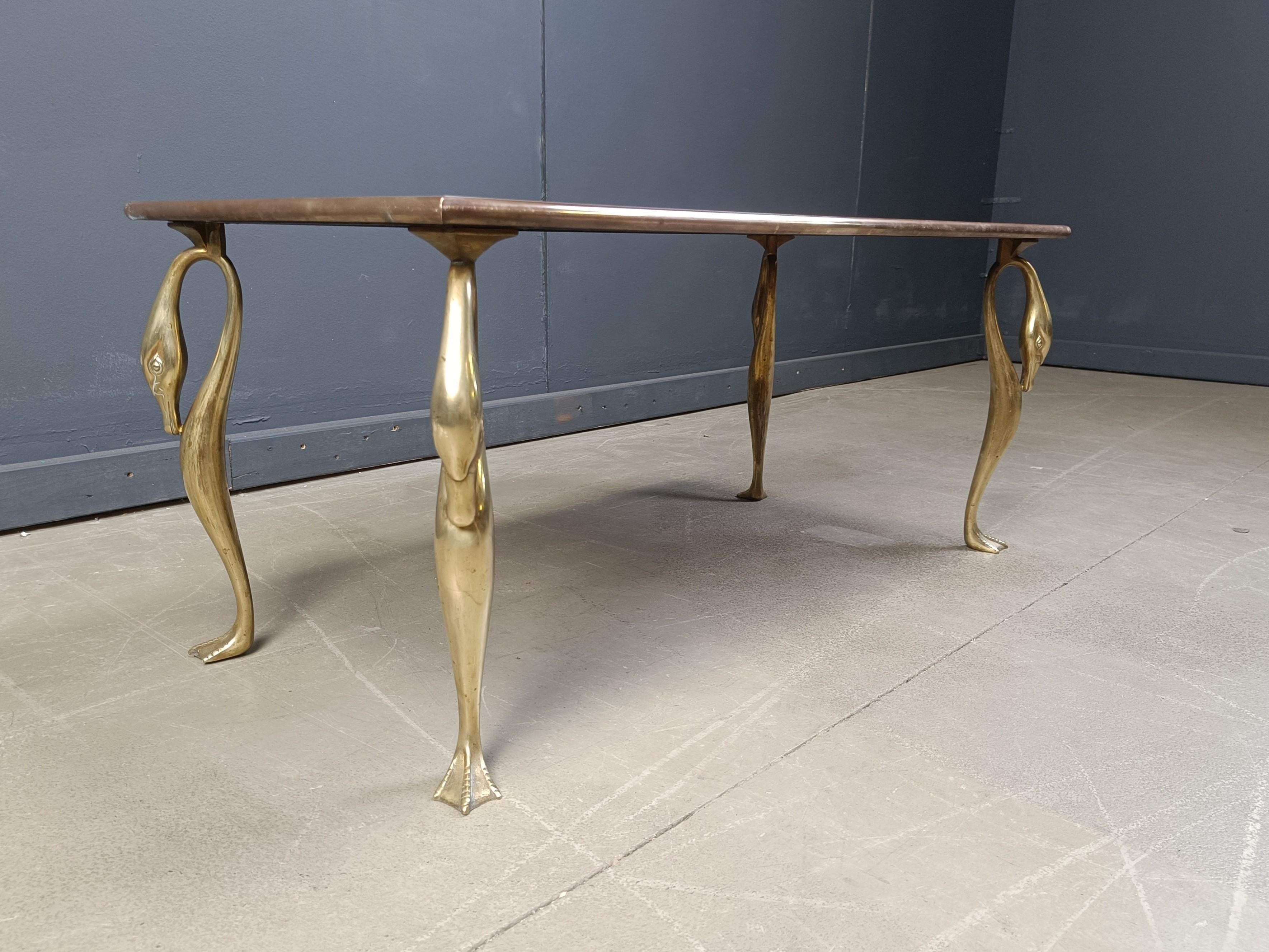 Late 20th Century Vintage brass swan coffee table, 1970s For Sale