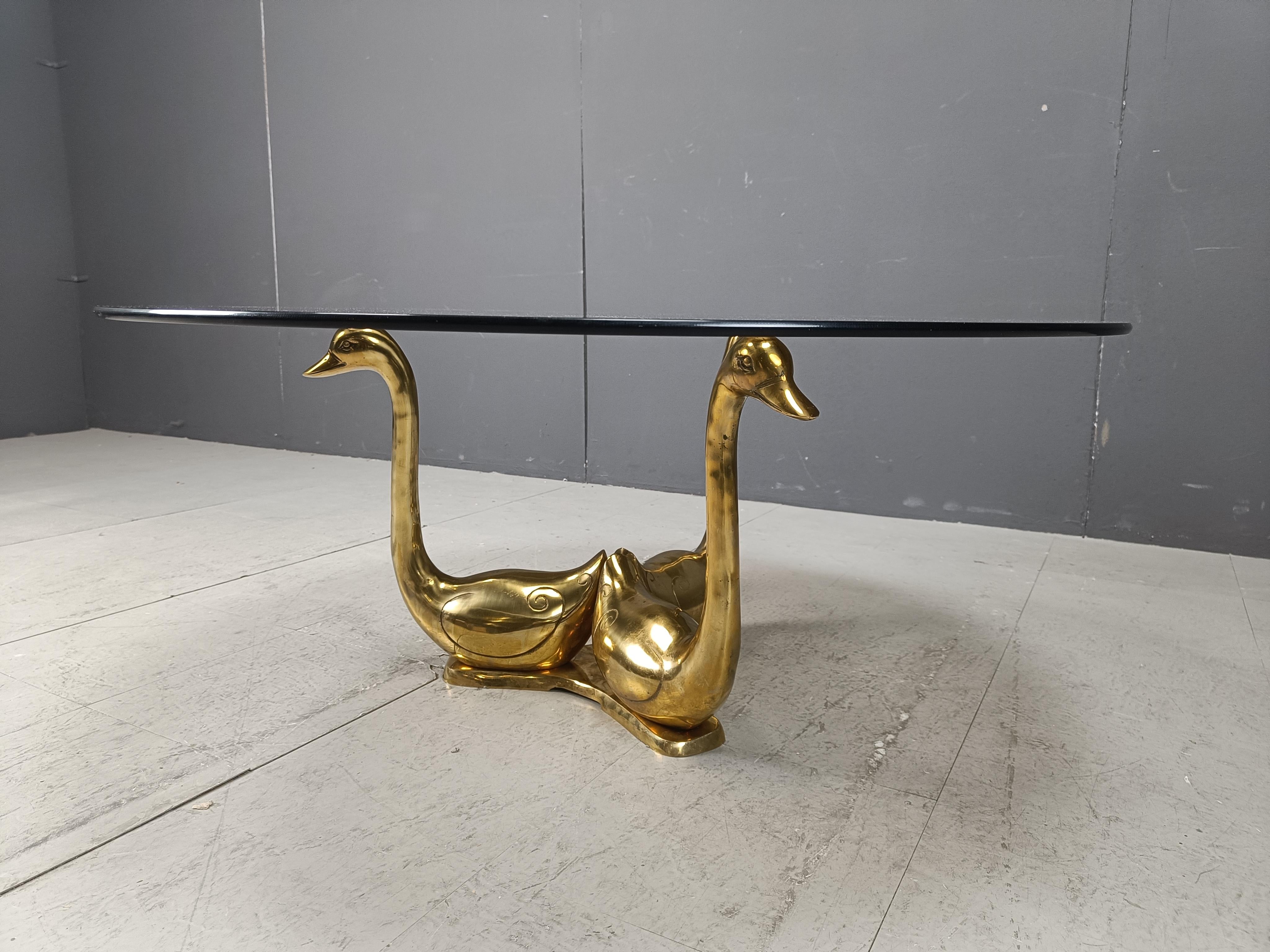 Brass Vintage brass swan coffee table, 1970s
