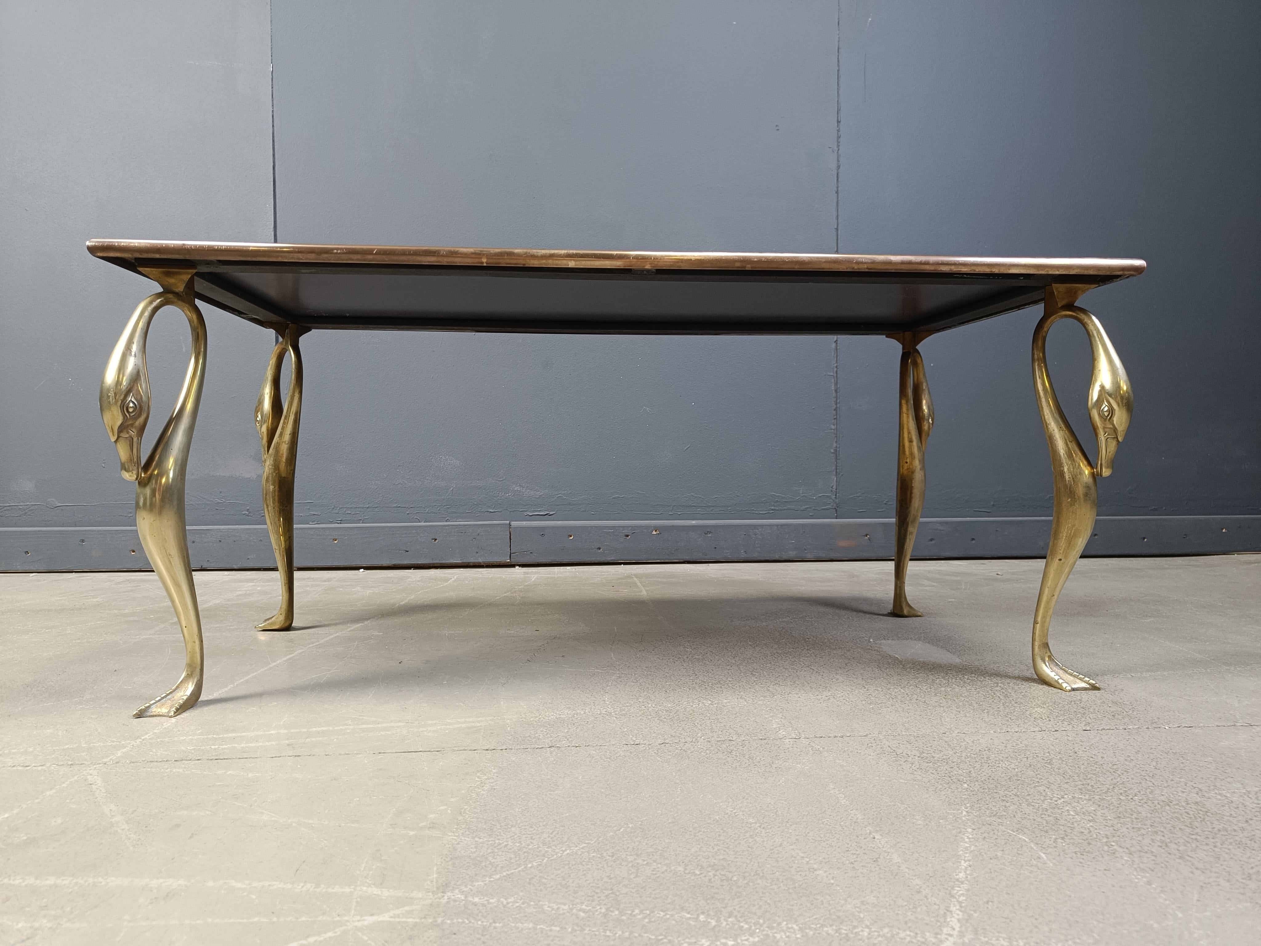Brass Vintage brass swan coffee table, 1970s For Sale