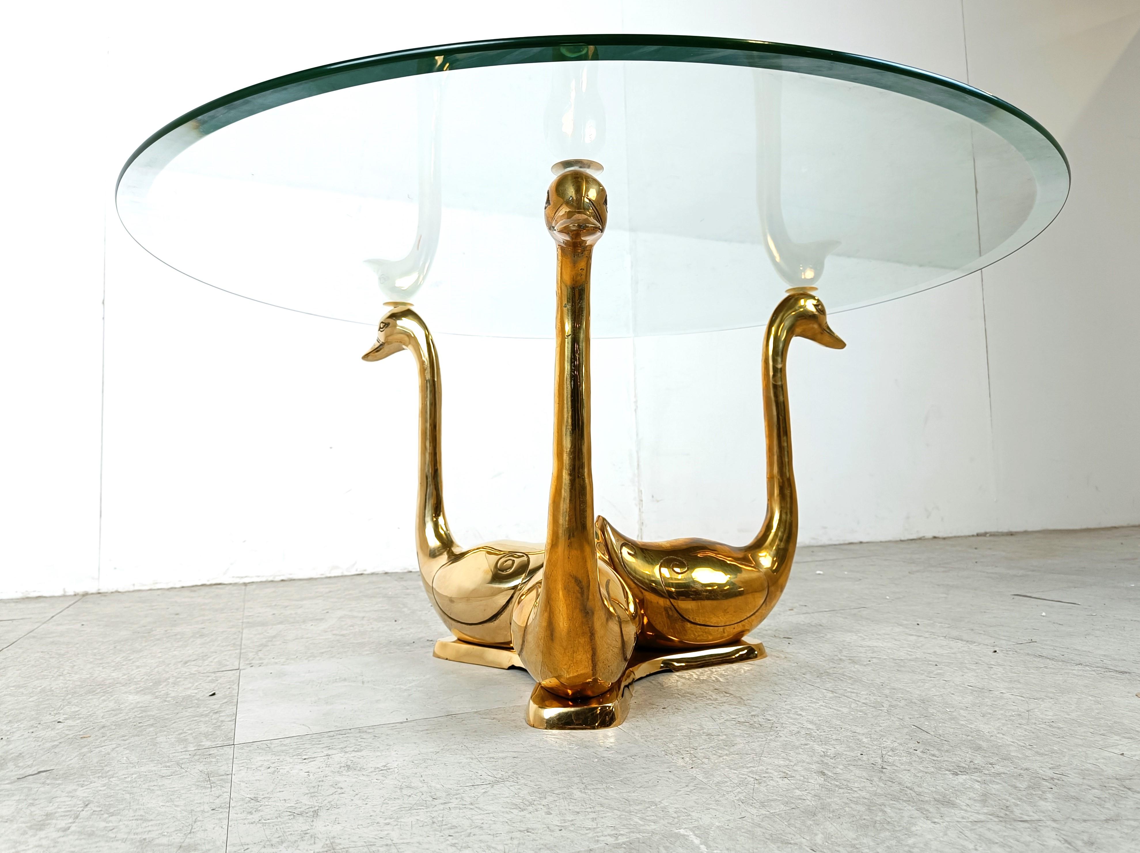 Brass Vintage brass swan coffee table, 1970s