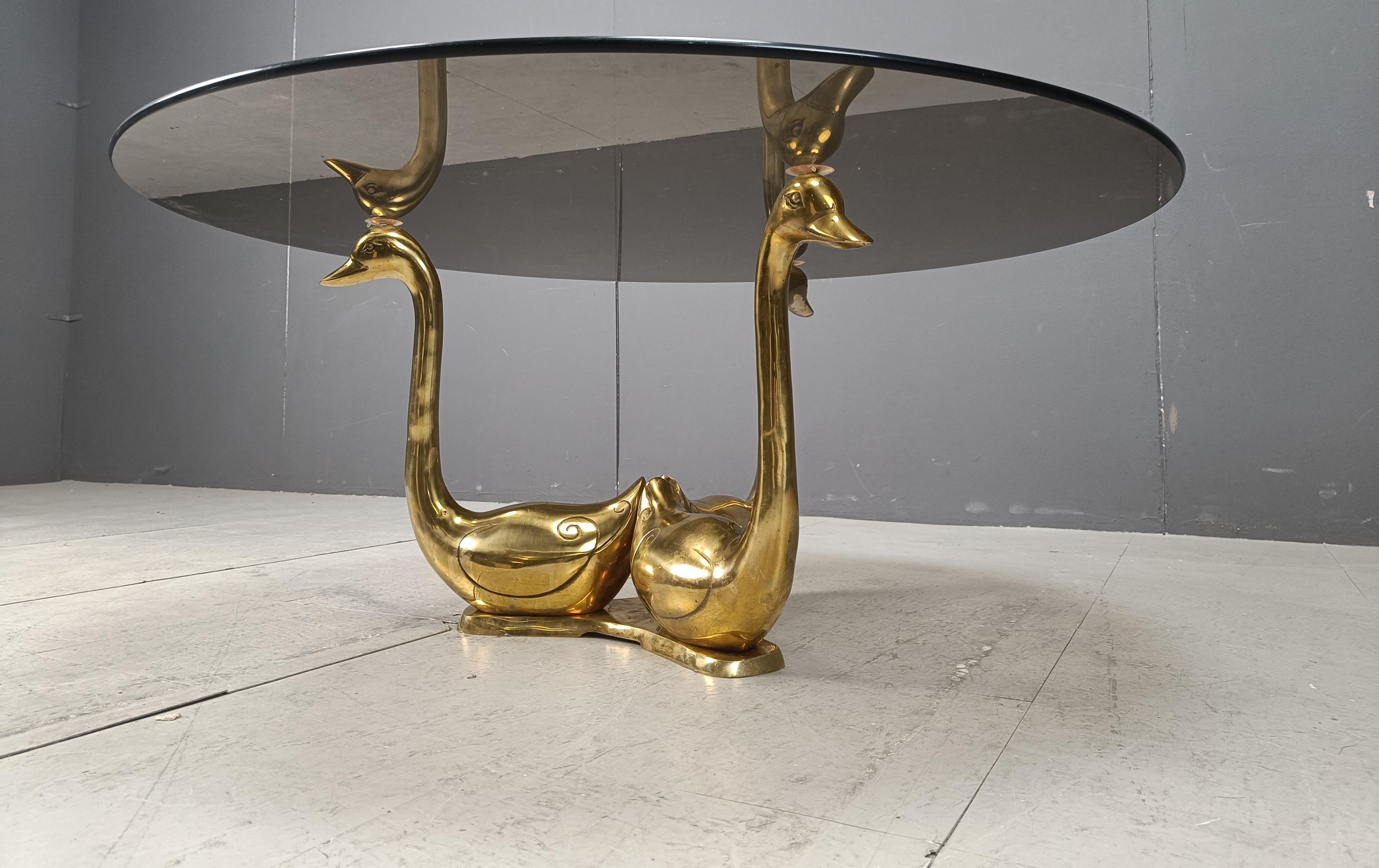 Vintage brass swan coffee table, 1970s 1