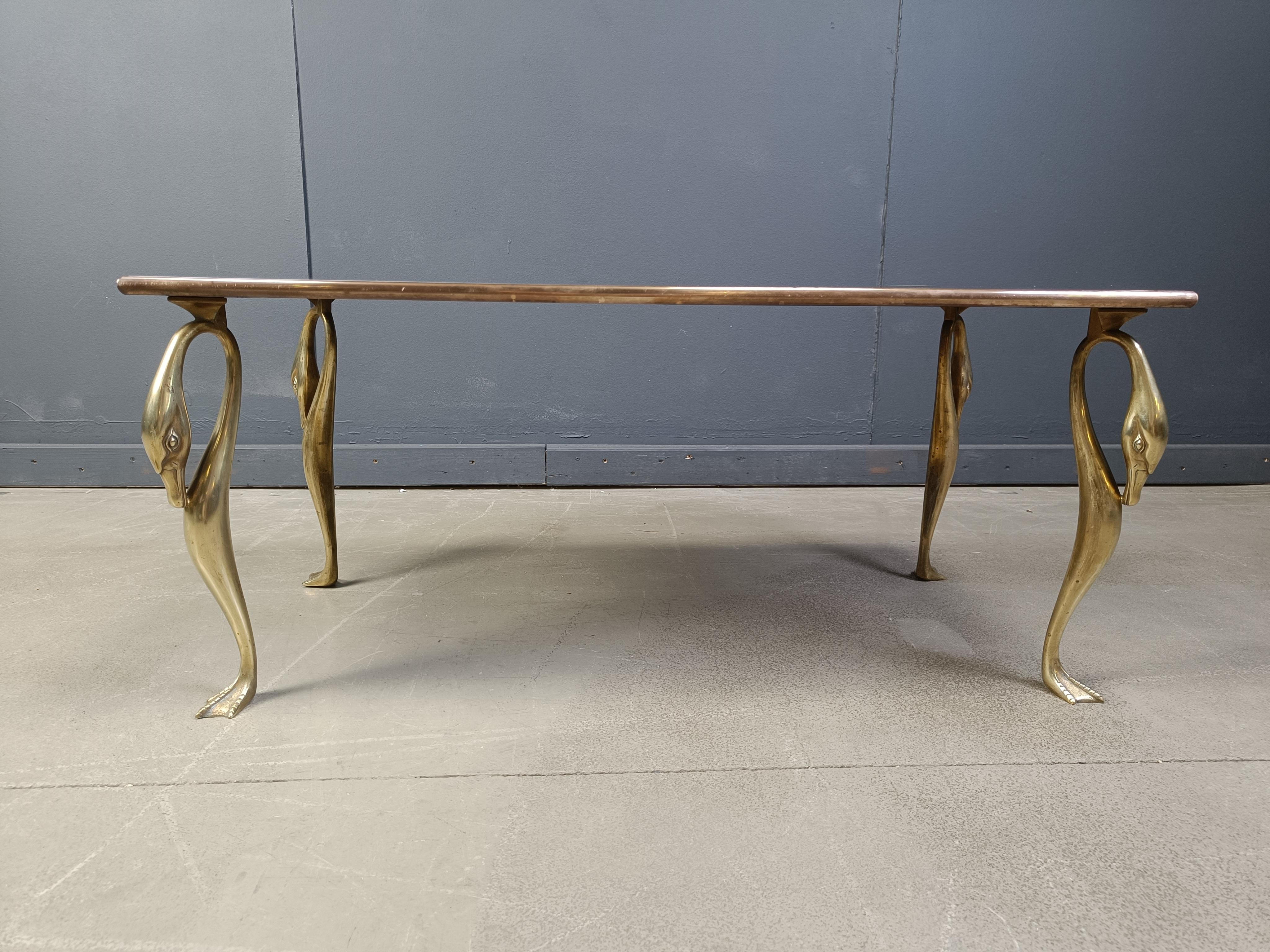 Vintage brass swan coffee table, 1970s For Sale 1