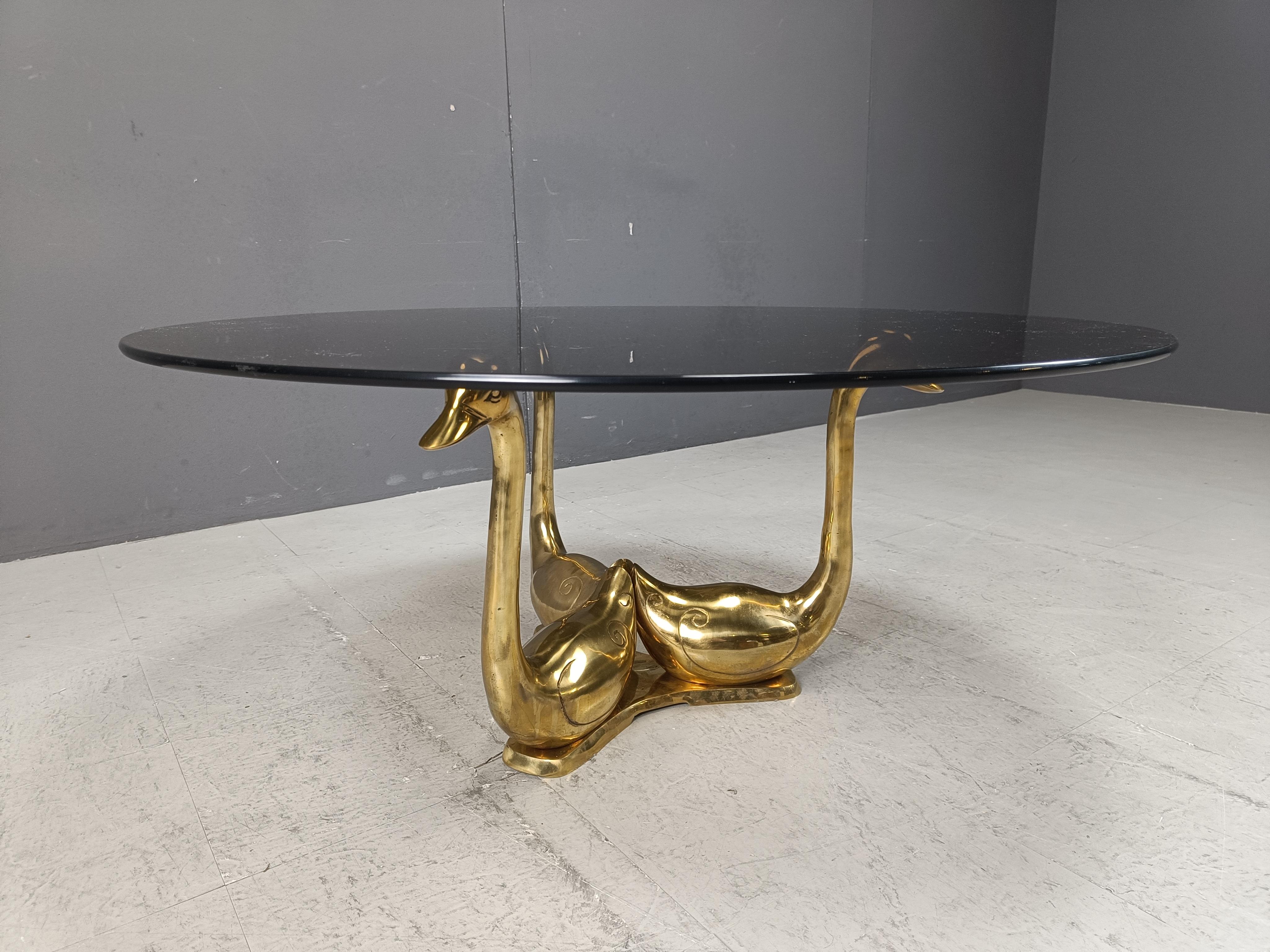 Vintage brass swan coffee table, 1970s 2
