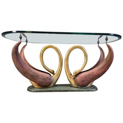 Vintage brass swan coffee table, 1970s