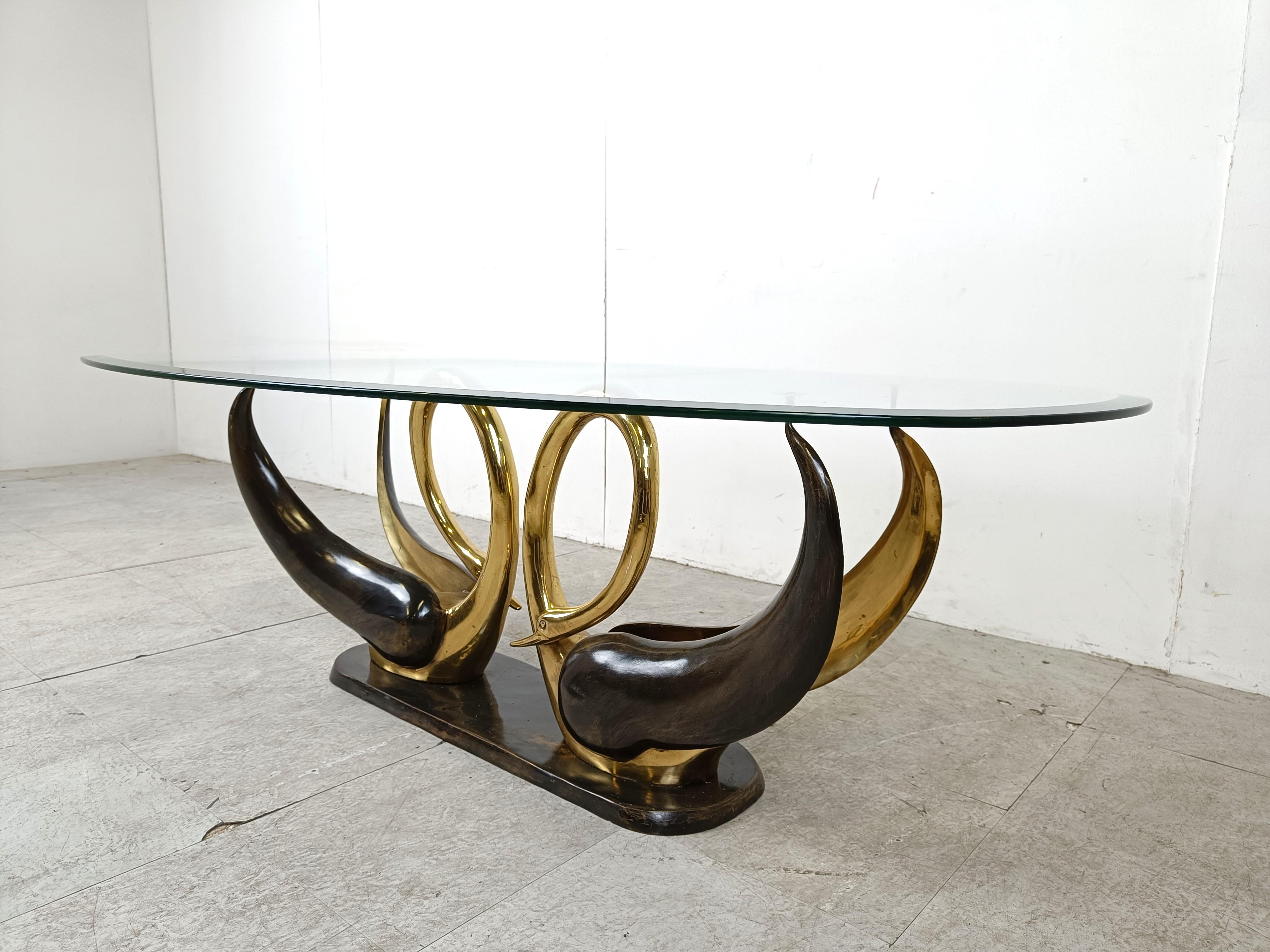 Brass Vintage brass swan coffee table, 1980s For Sale