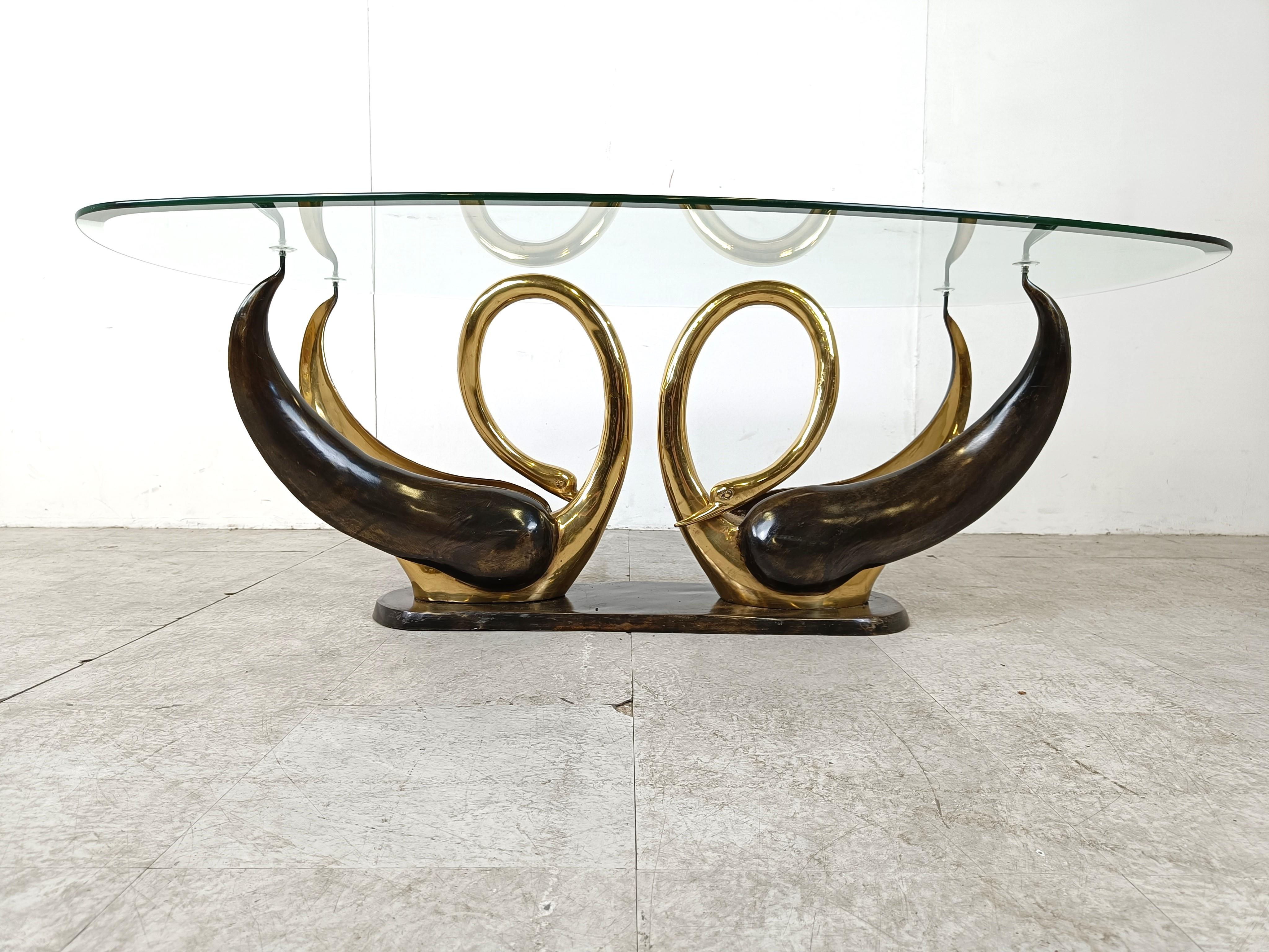 French Vintage brass swan coffee table, 1980s For Sale
