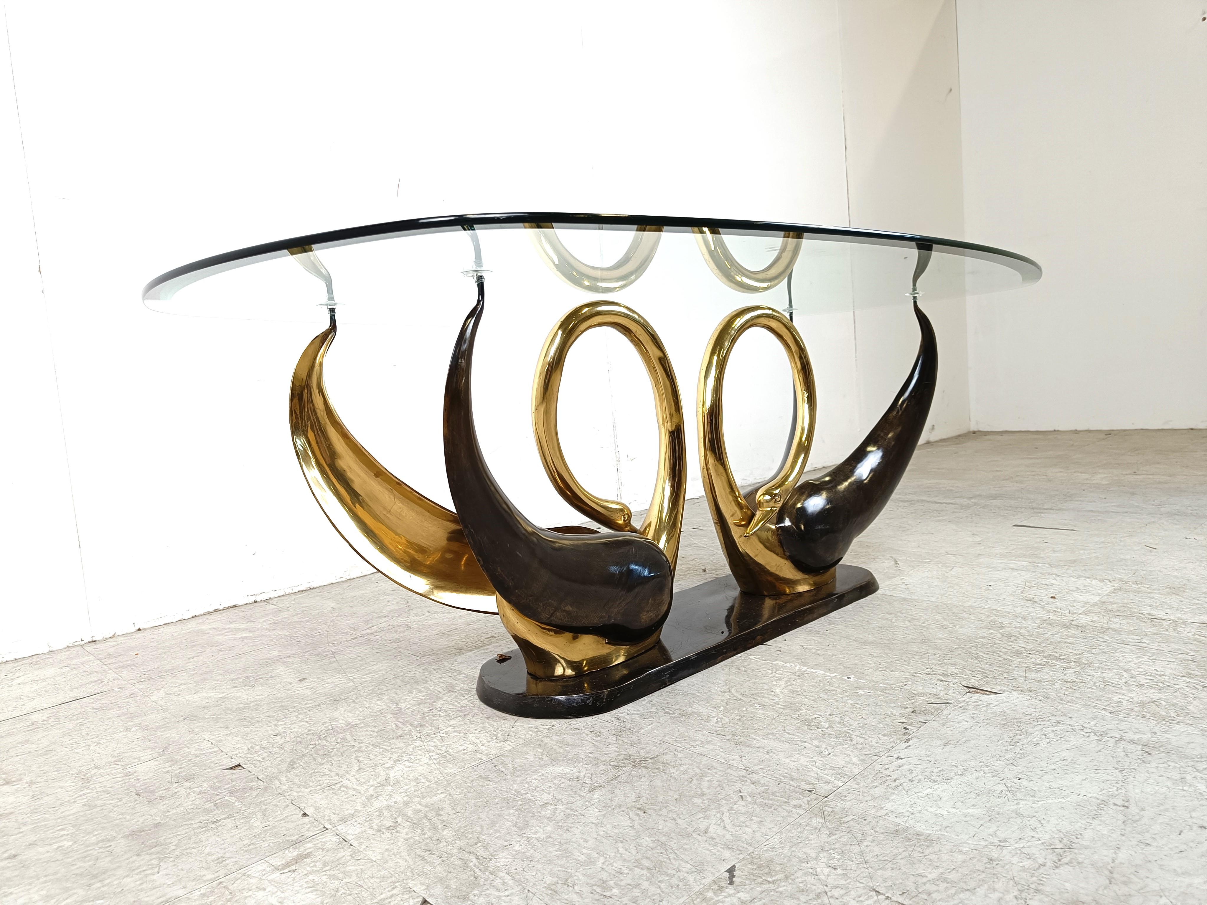Late 20th Century Vintage brass swan coffee table, 1980s For Sale