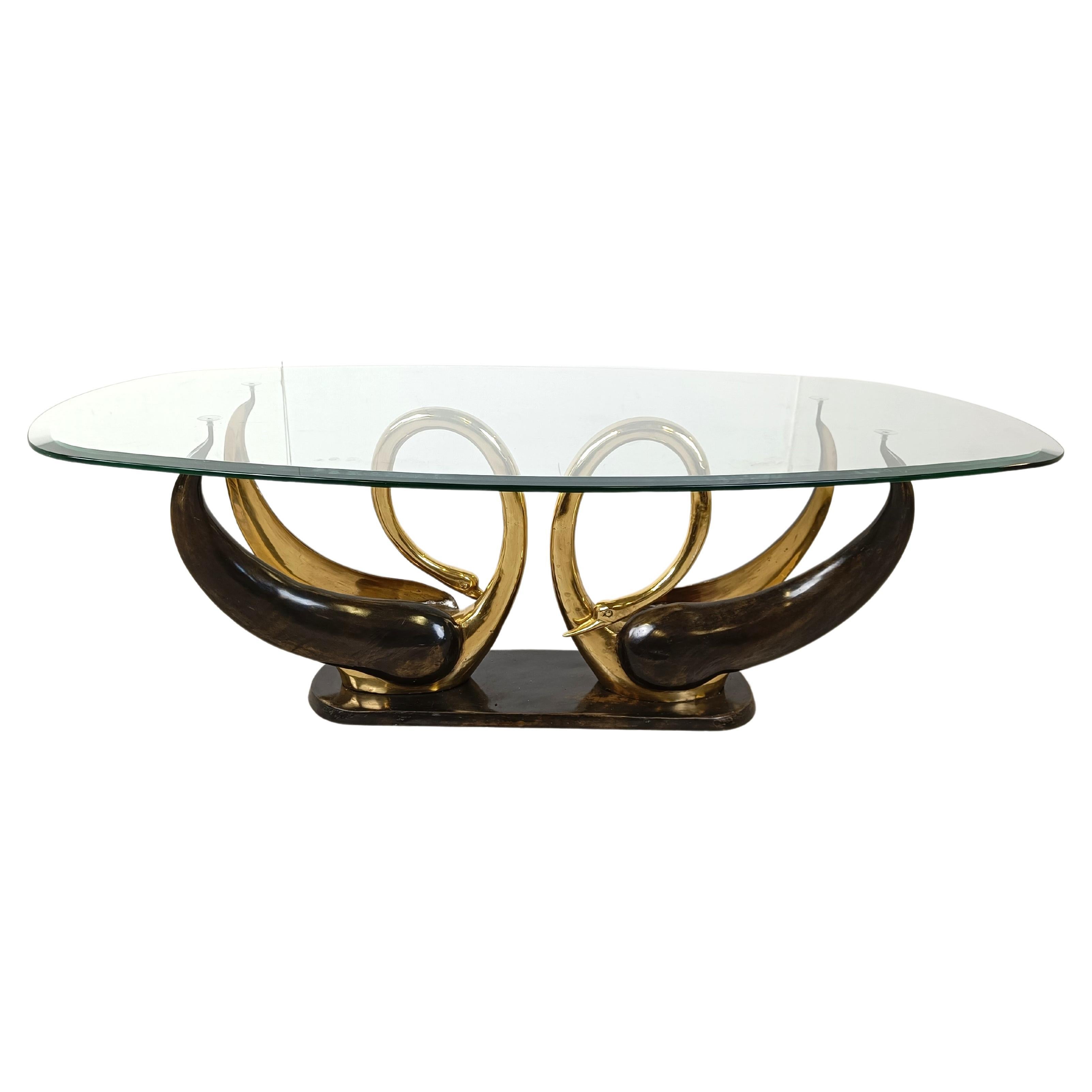 Vintage brass swan coffee table, 1980s