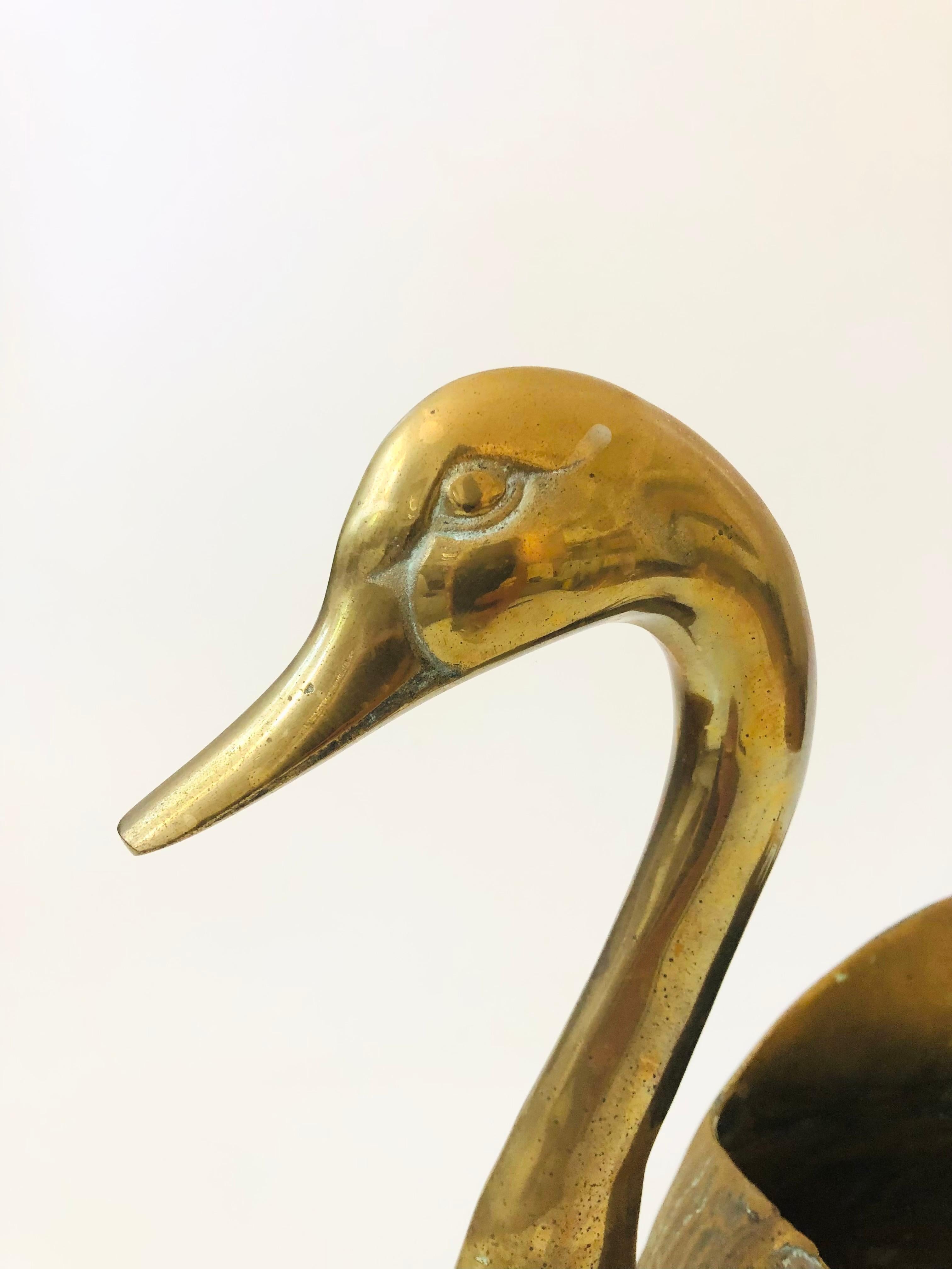 Hollywood Regency Vintage Brass Swan Planter