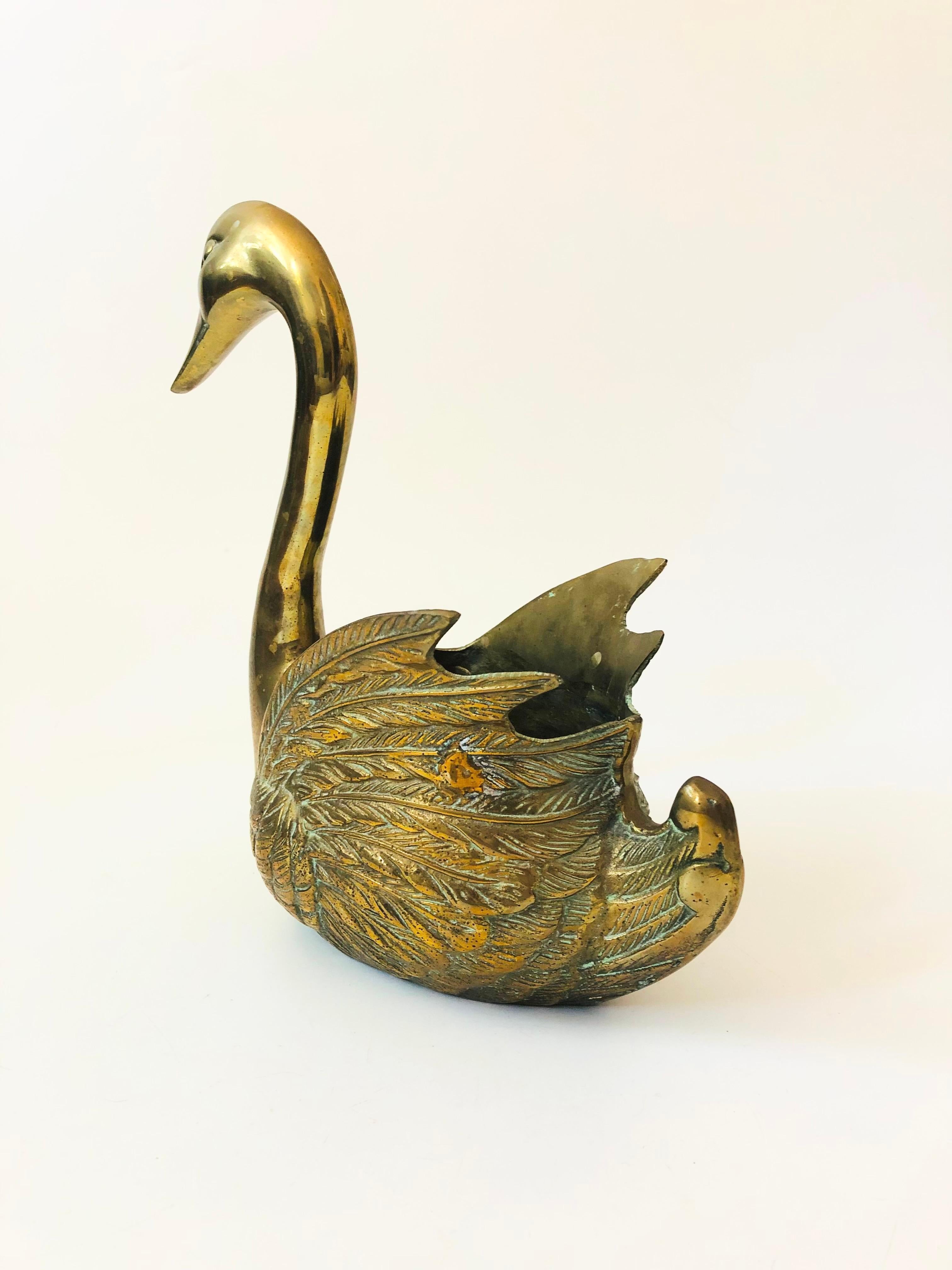 20th Century Vintage Brass Swan Planter