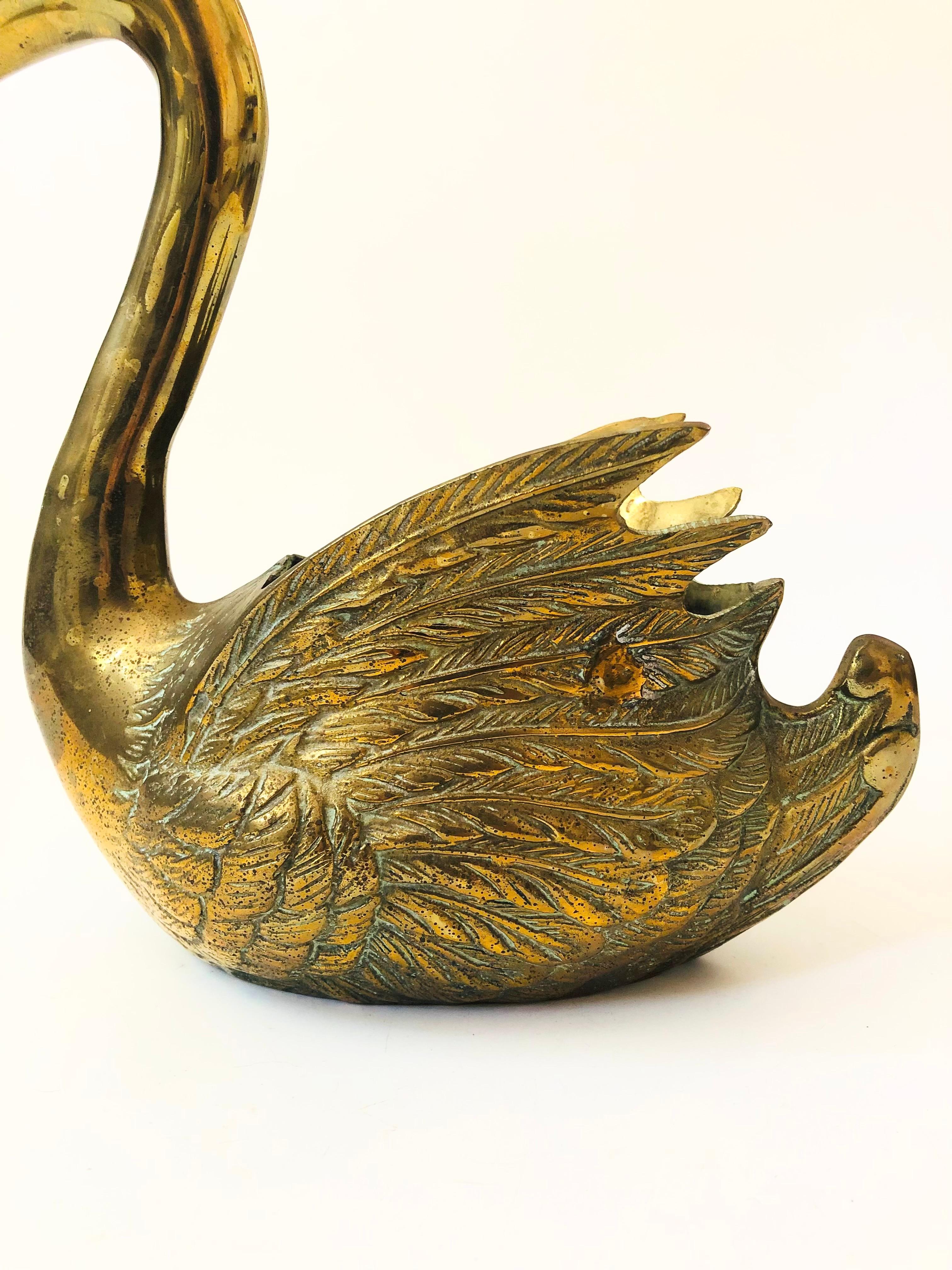 Vintage Brass Swan Planter 1