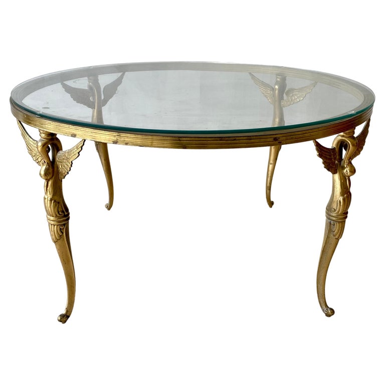Vintage Brass Swan Round Coffee Table For Sale at 1stDibs