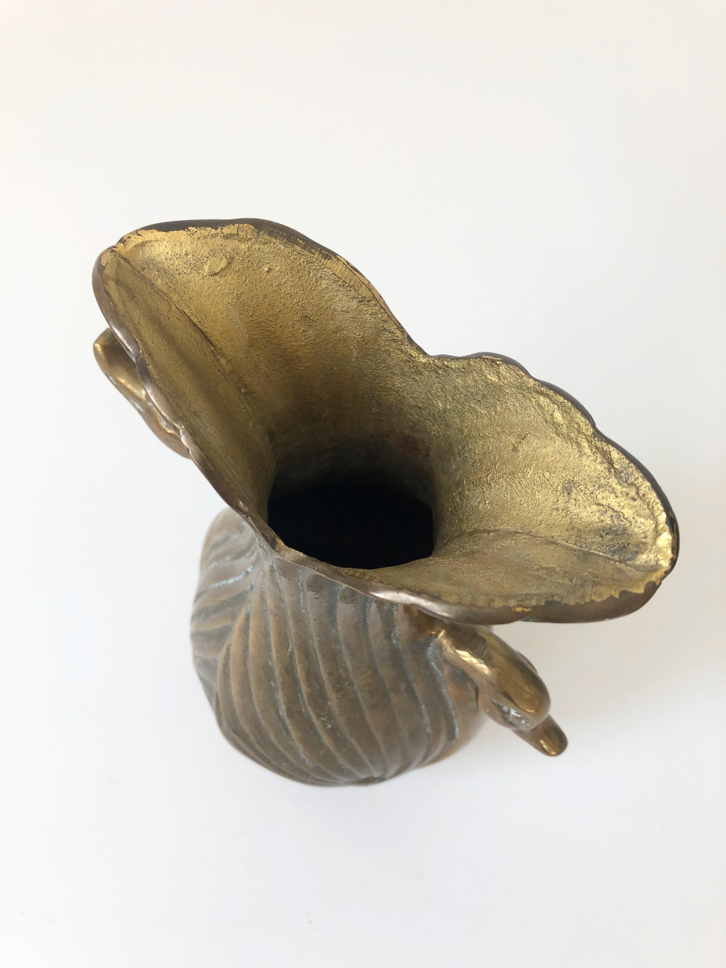 Art Deco Vintage Brass Swan Vase