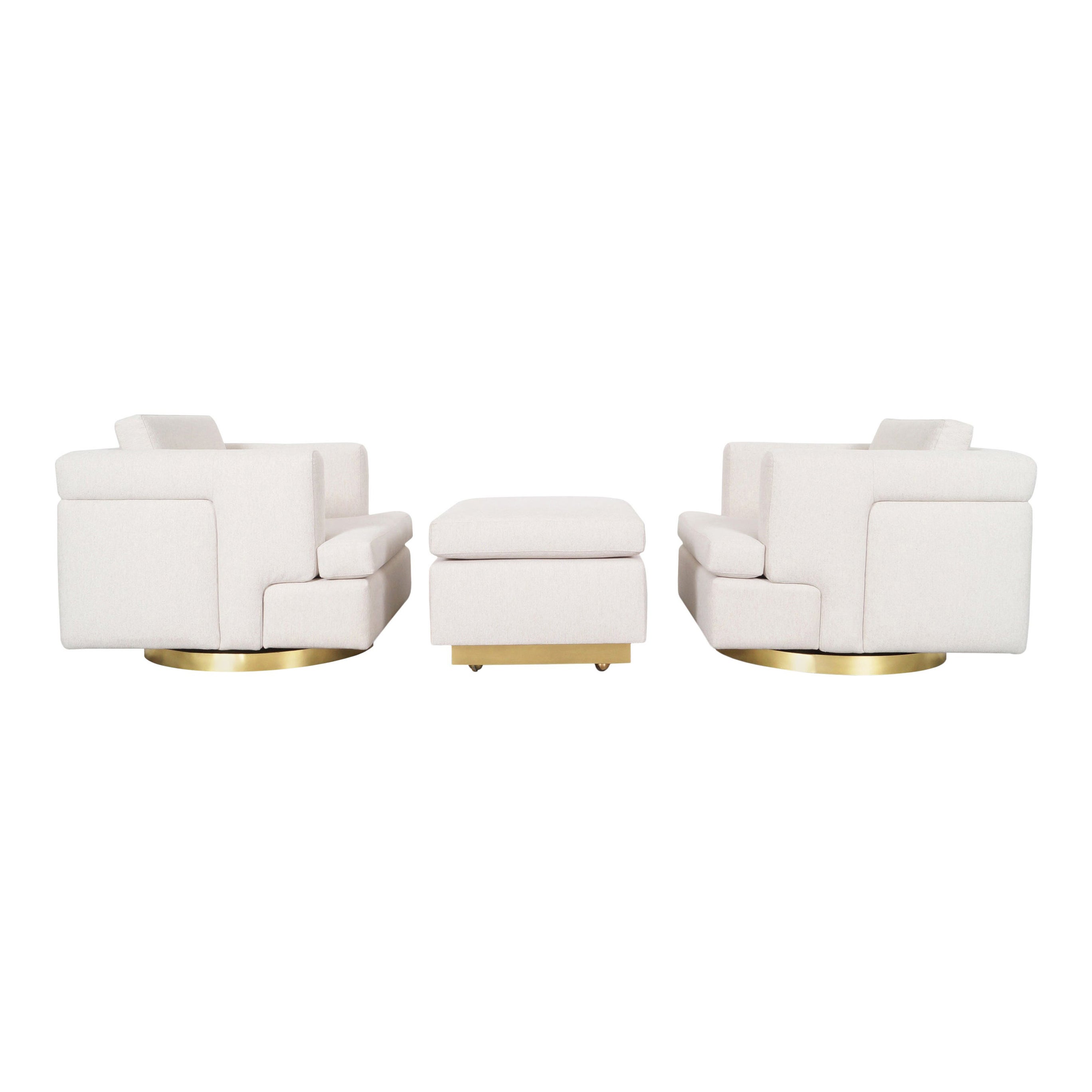 Vintage Brass Swivel Lounge Chairs and Ottoman by Hayes