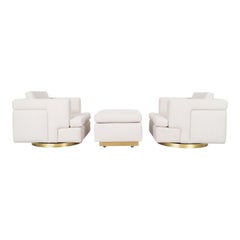 Used Brass Swivel Lounge Chairs and Ottoman by Hayes