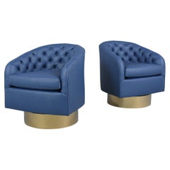 Pair of Mid-Century Modern Brass Swivel Lounge Chairs