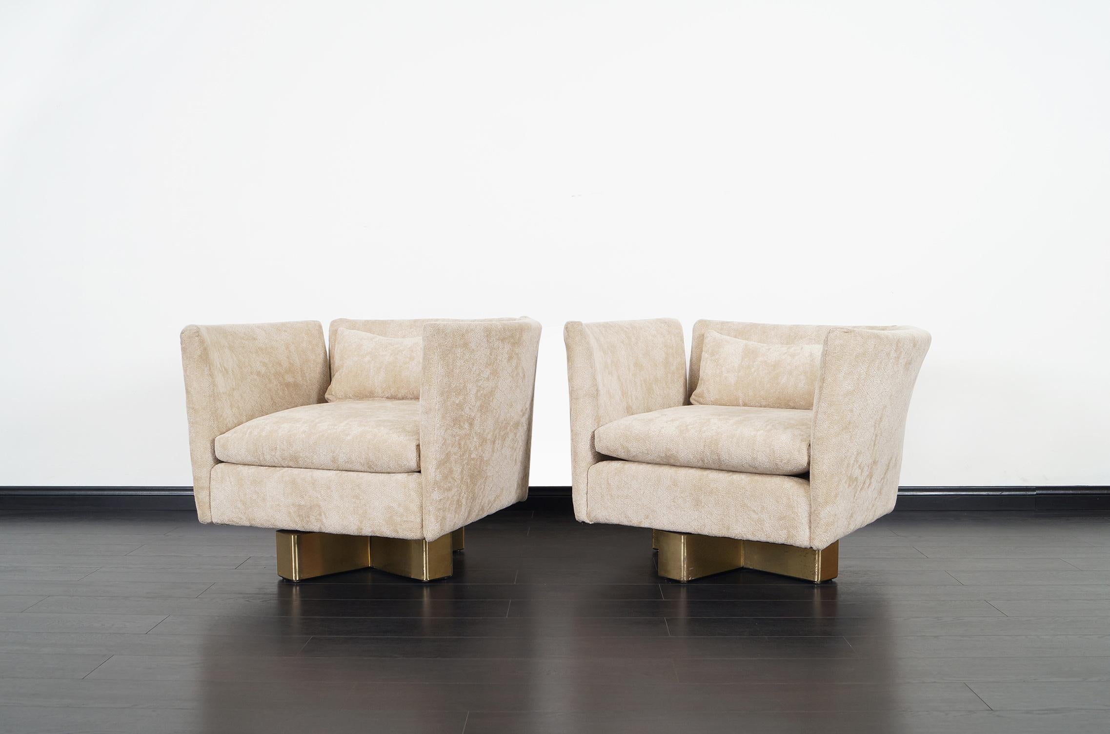 Mid-Century Modern Vintage Brass Swivel Lounge Chairs by Hayes