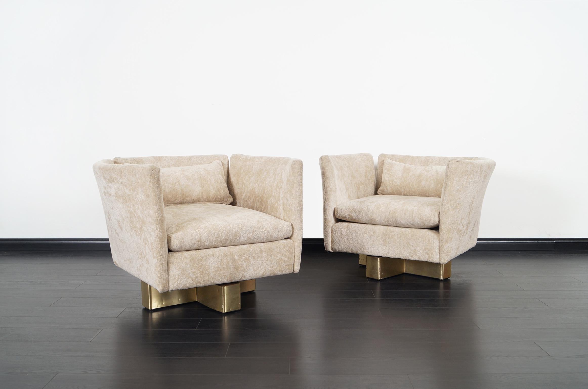 American Vintage Brass Swivel Lounge Chairs by Hayes