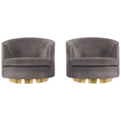 Vintage Brass Swivel Lounge Chairs by Milo Baughman