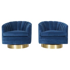 Vintage Brass Swivel Lounge Chairs by Milo Baughman