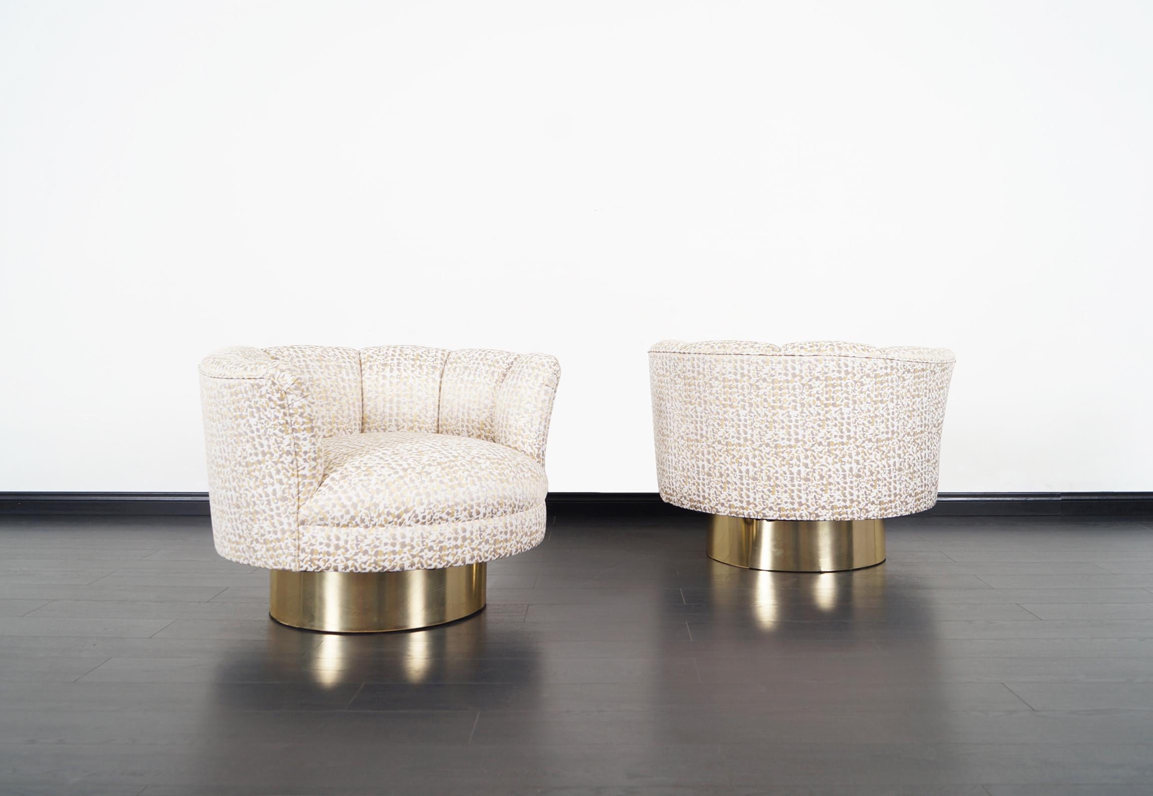 Mid-Century Modern Vintage Brass Swivel Lounge Chairs by Milo Baughman