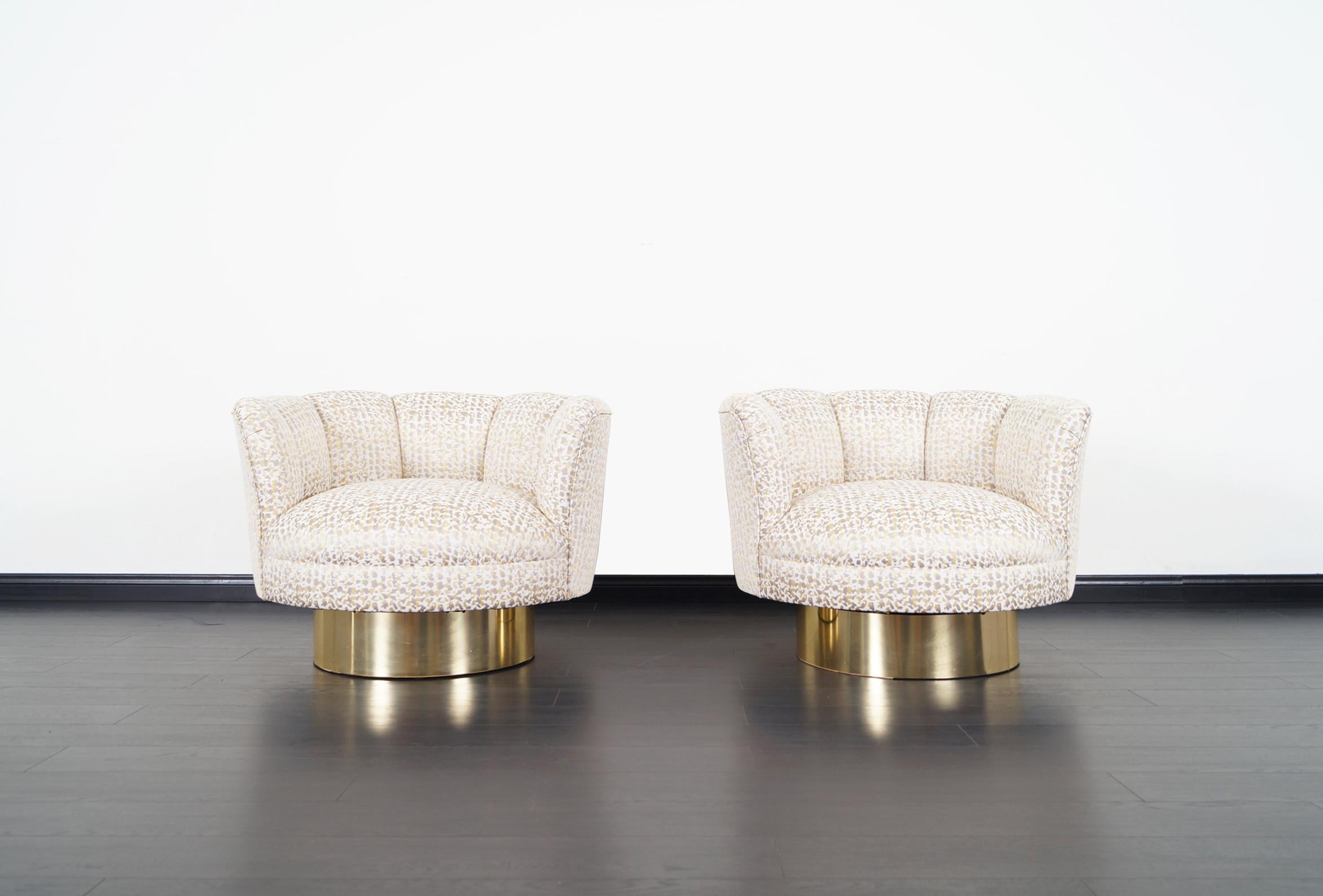 American Vintage Brass Swivel Lounge Chairs by Milo Baughman
