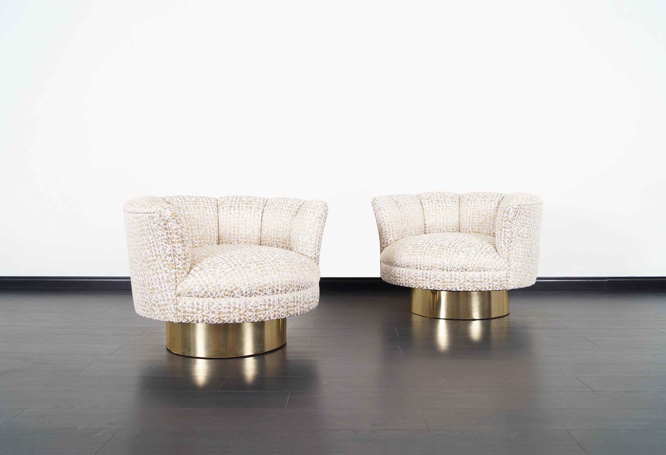 Mid-20th Century Vintage Brass Swivel Lounge Chairs by Milo Baughman