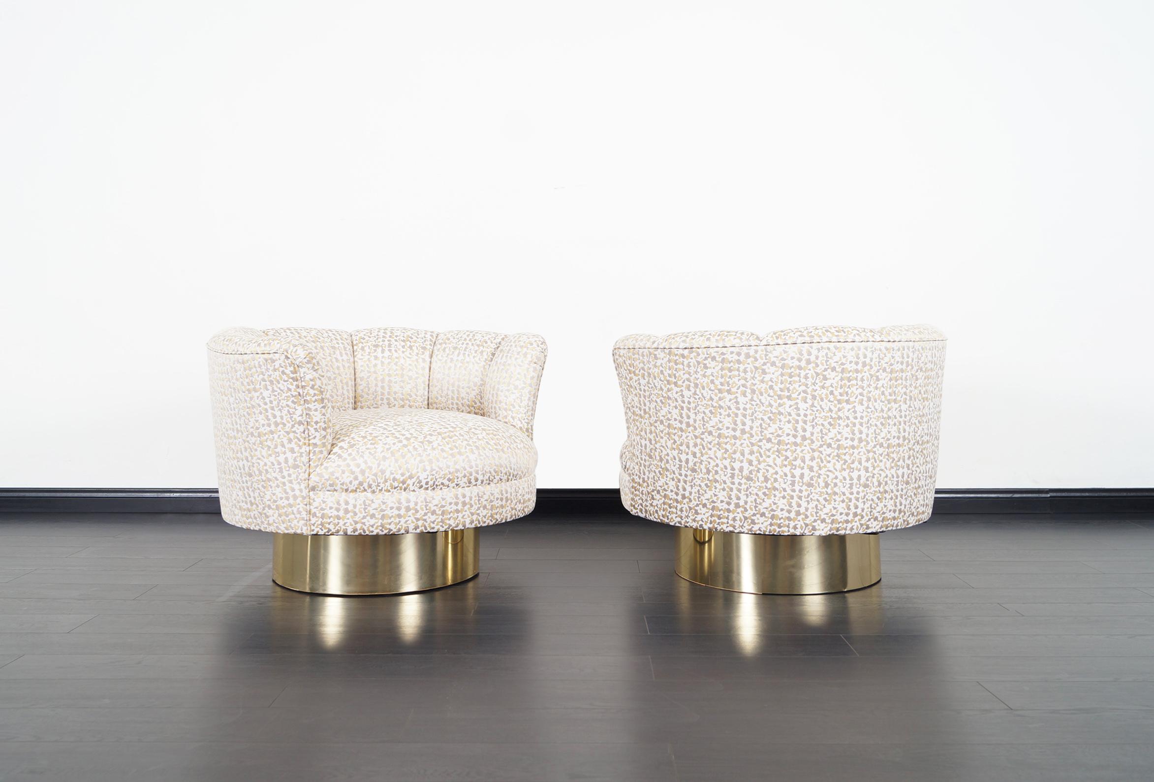 Vintage Brass Swivel Lounge Chairs by Milo Baughman 1