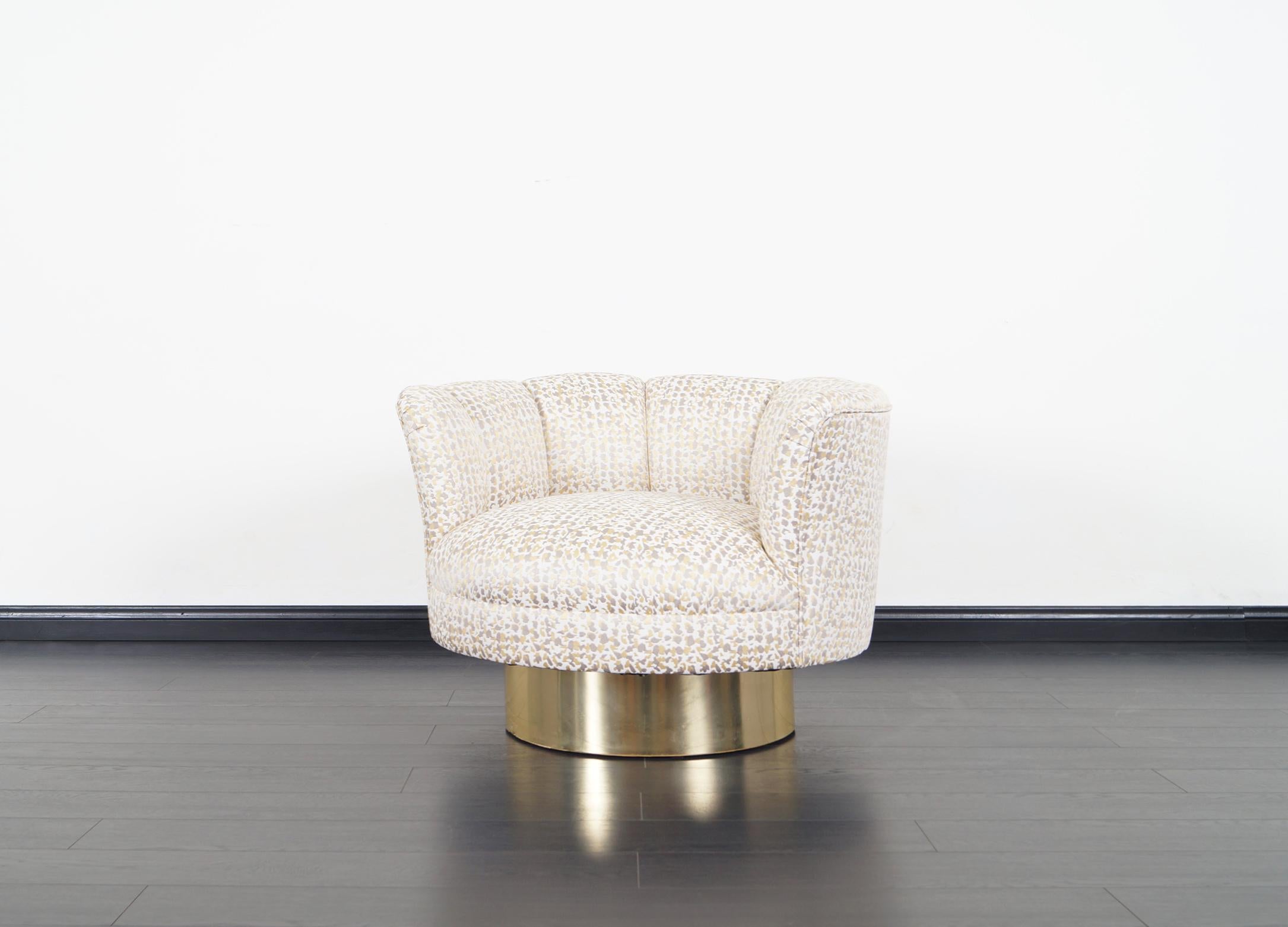 Vintage Brass Swivel Lounge Chairs by Milo Baughman 3