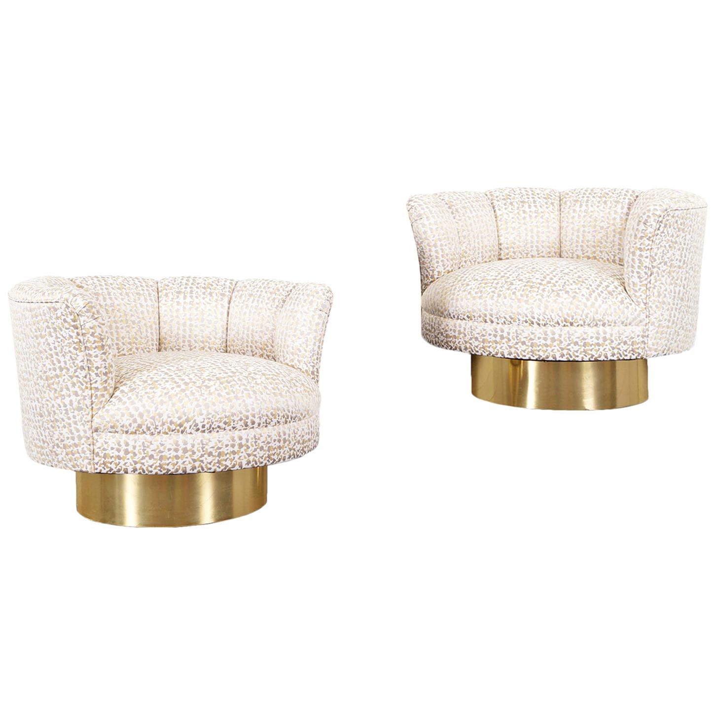 Vintage Brass Swivel Lounge Chairs by Milo Baughman