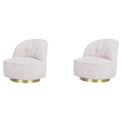Vintage Brass Swivel Lounge Chairs in Beige Bouclé, 1980s