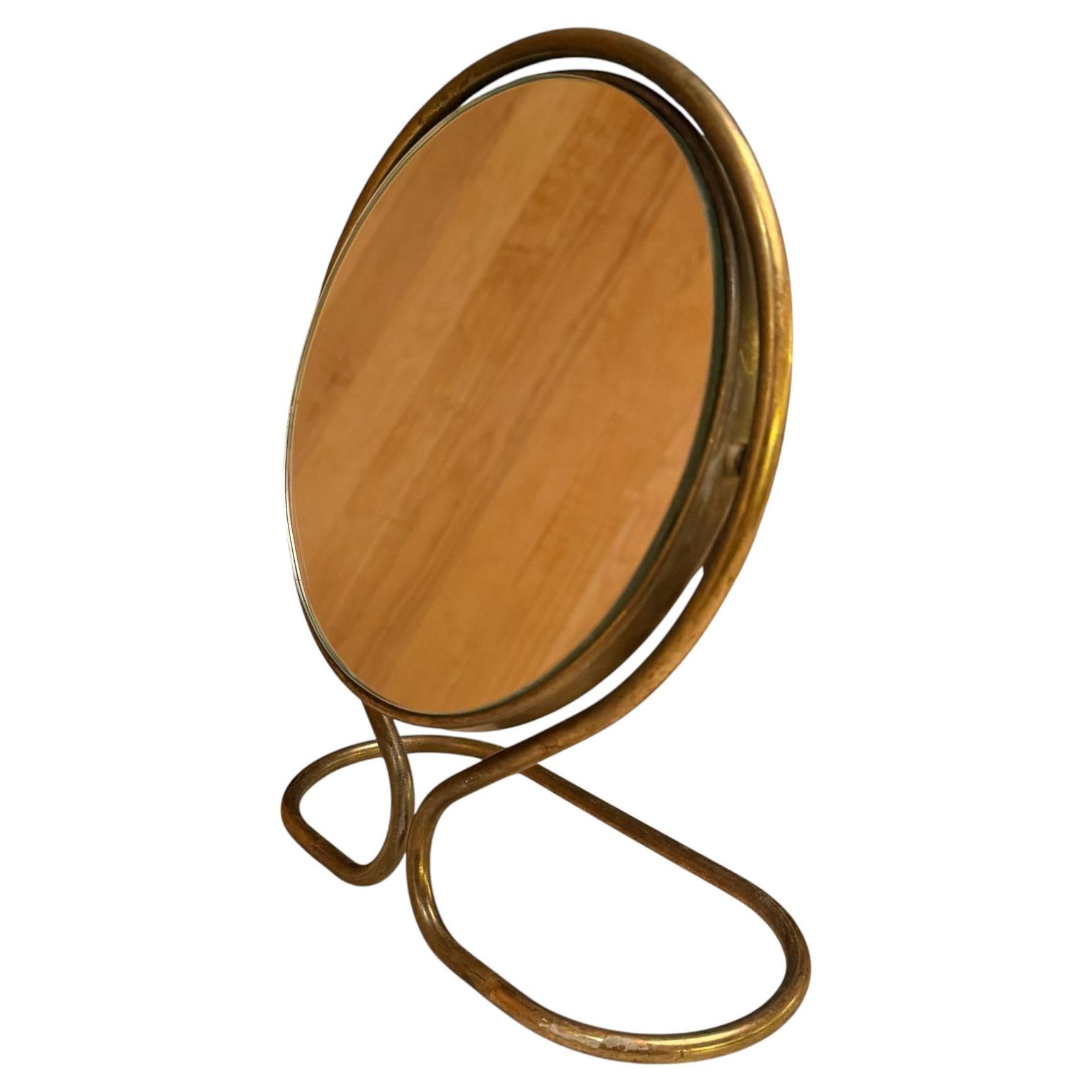 Vintage Brass Swivel Vanity Mirror Hollywood Regency Mid Century Era