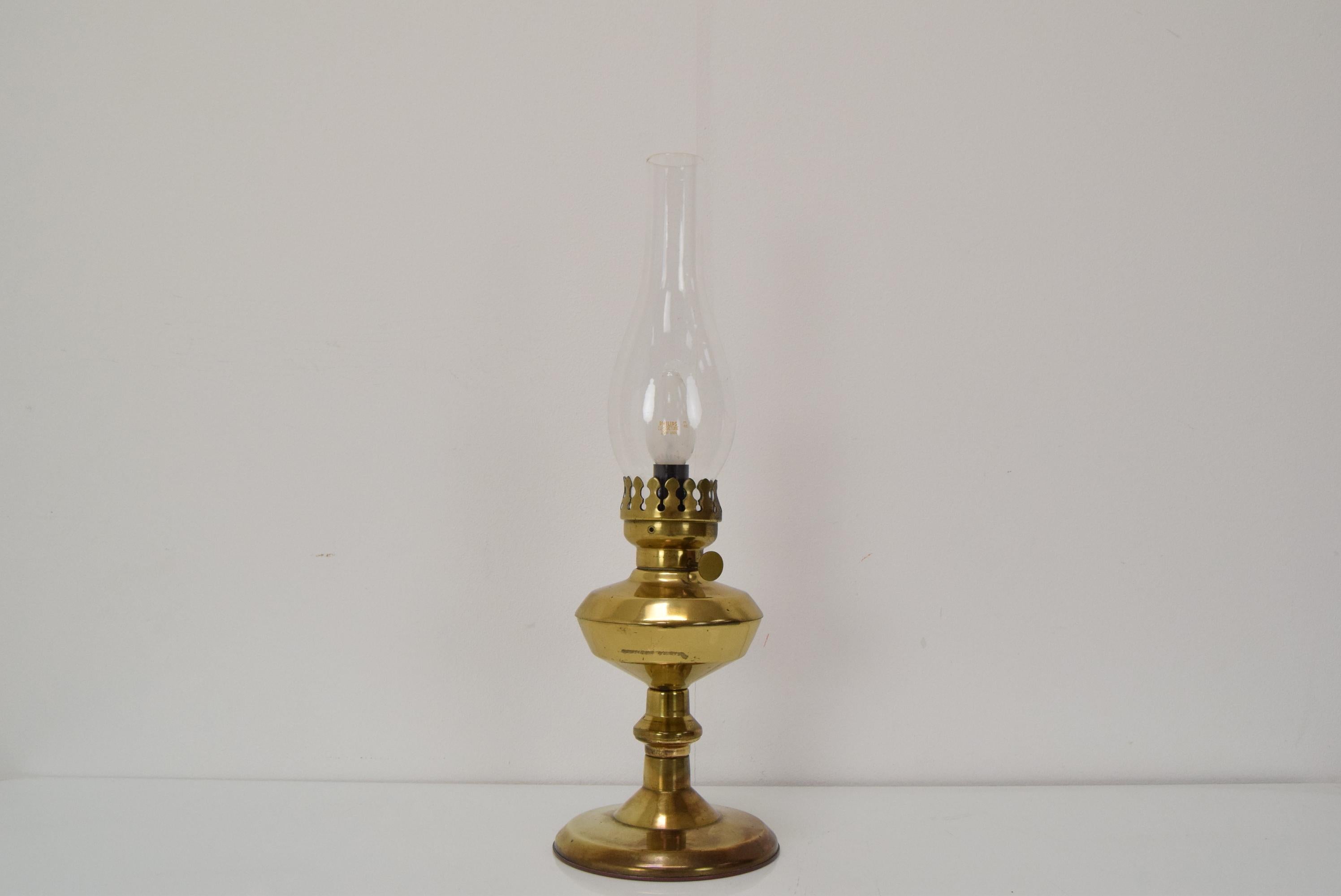 Mid-Century Modern Vintage Brass Table Lamp, Czechoslovakia, 1950's.  For Sale