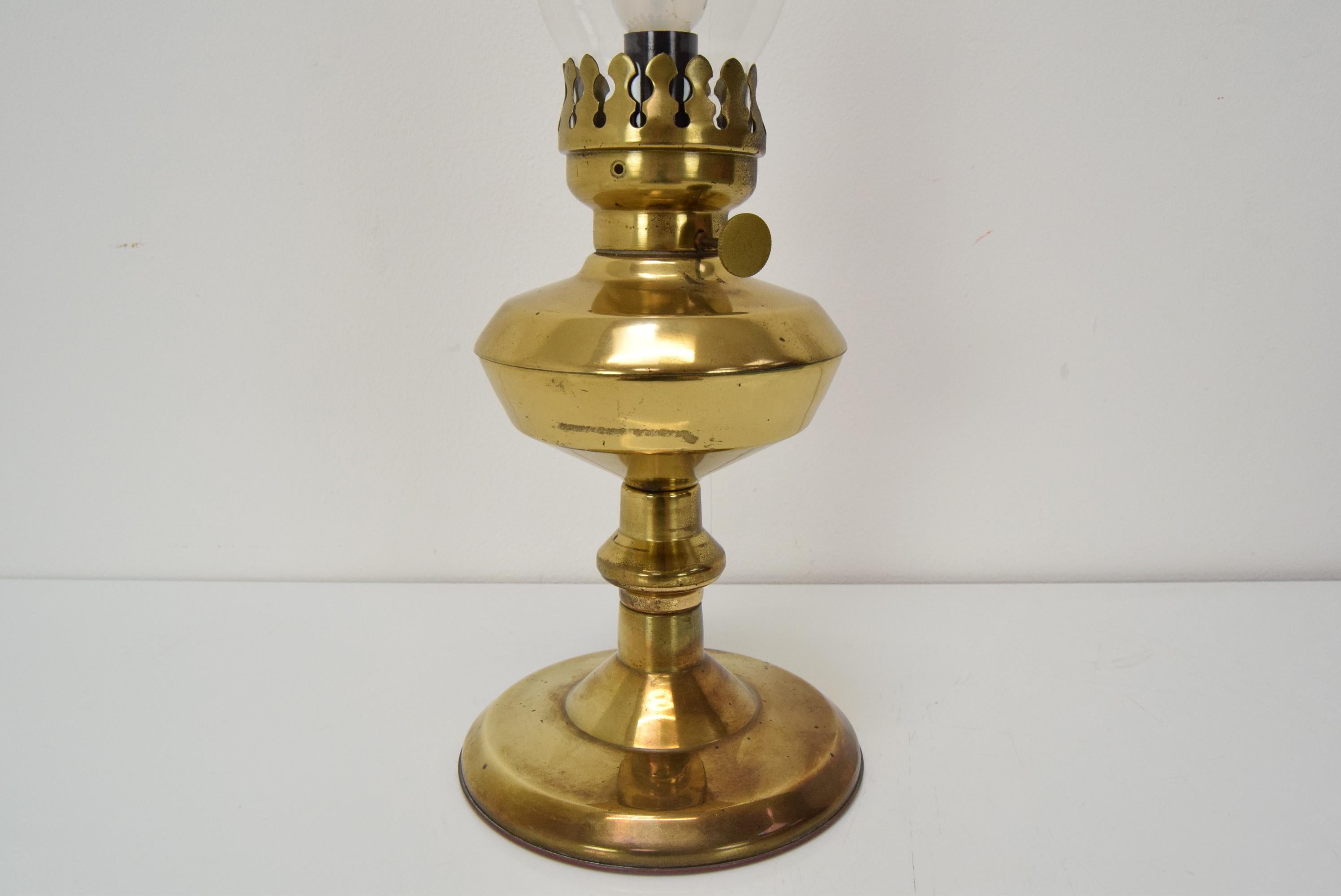 Mid-20th Century Vintage Brass Table Lamp, Czechoslovakia, 1950's.  For Sale