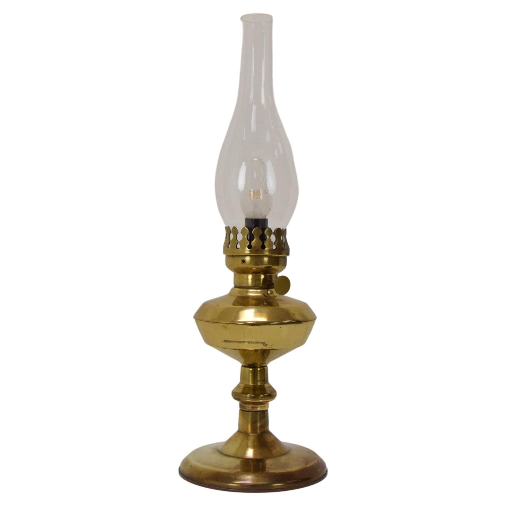 Vintage Brass Table Lamp, Czechoslovakia, 1950's.