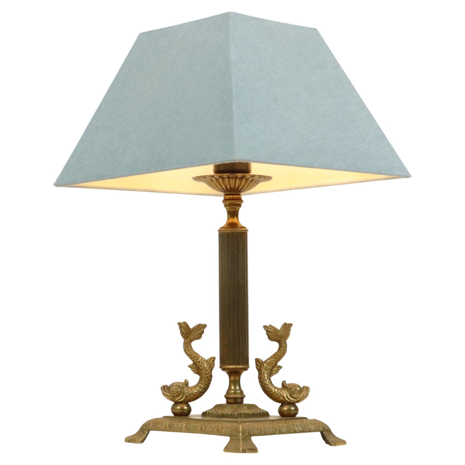 Vintage Brass Table Lamp Mythical Dolphins 41cm
