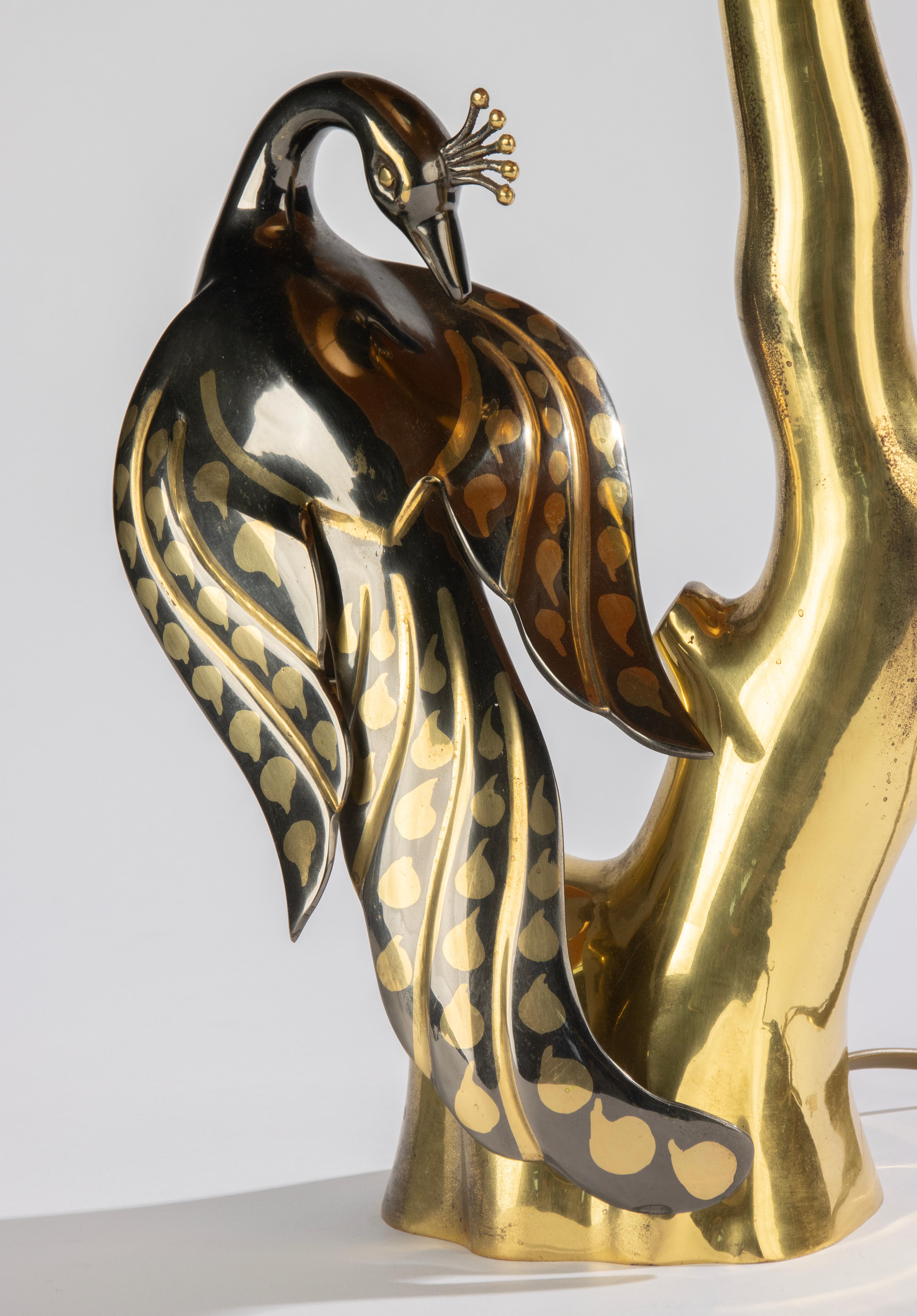 Belgian Vintage Brass Table Lamp - Peacock - Willy Daro - Hollywood Regency