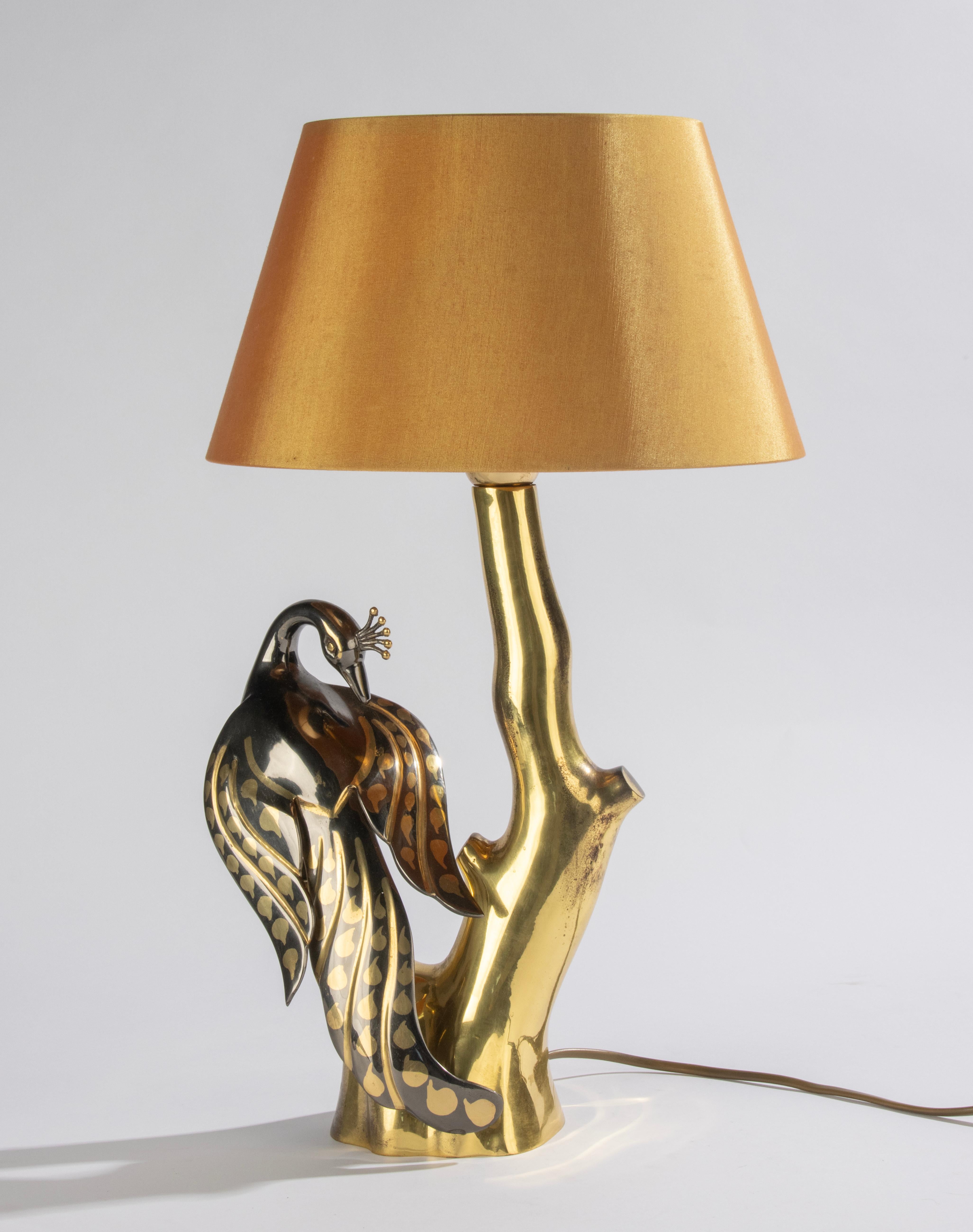 Vintage Brass Table Lamp - Peacock - Willy Daro - Hollywood Regency In Good Condition In Casteren, Noord-Brabant