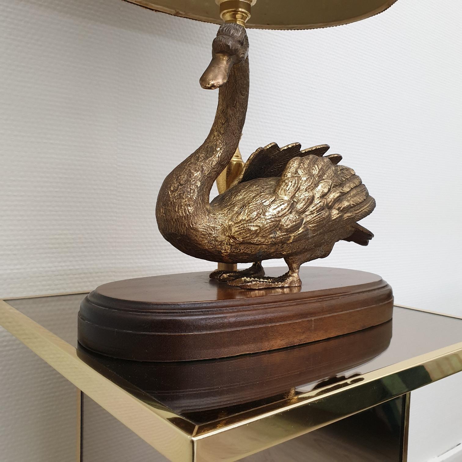 Hollywood Regency Vintage Brass Table Lamp with Brass Duck, 1960s For Sale