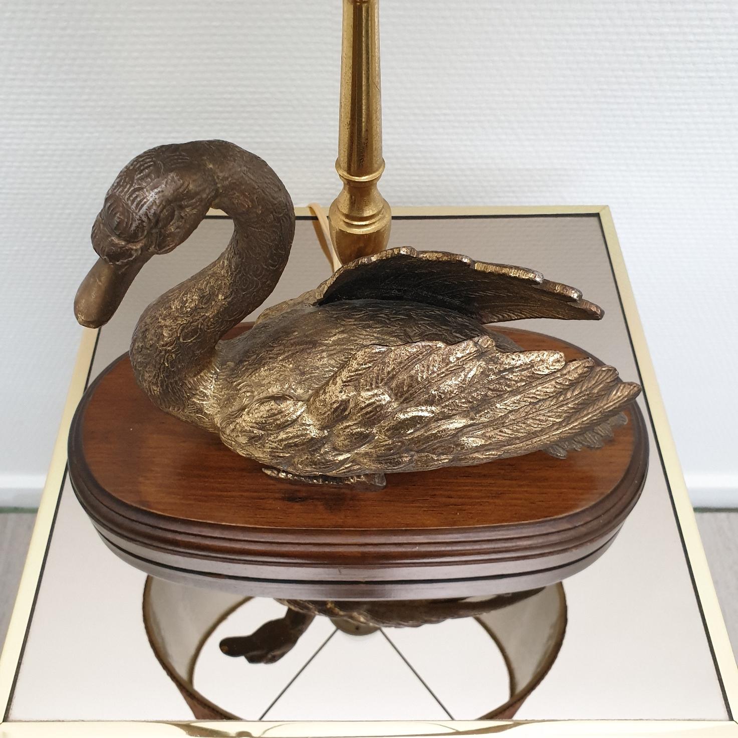 French Vintage Brass Table Lamp with Brass Duck, 1960s For Sale