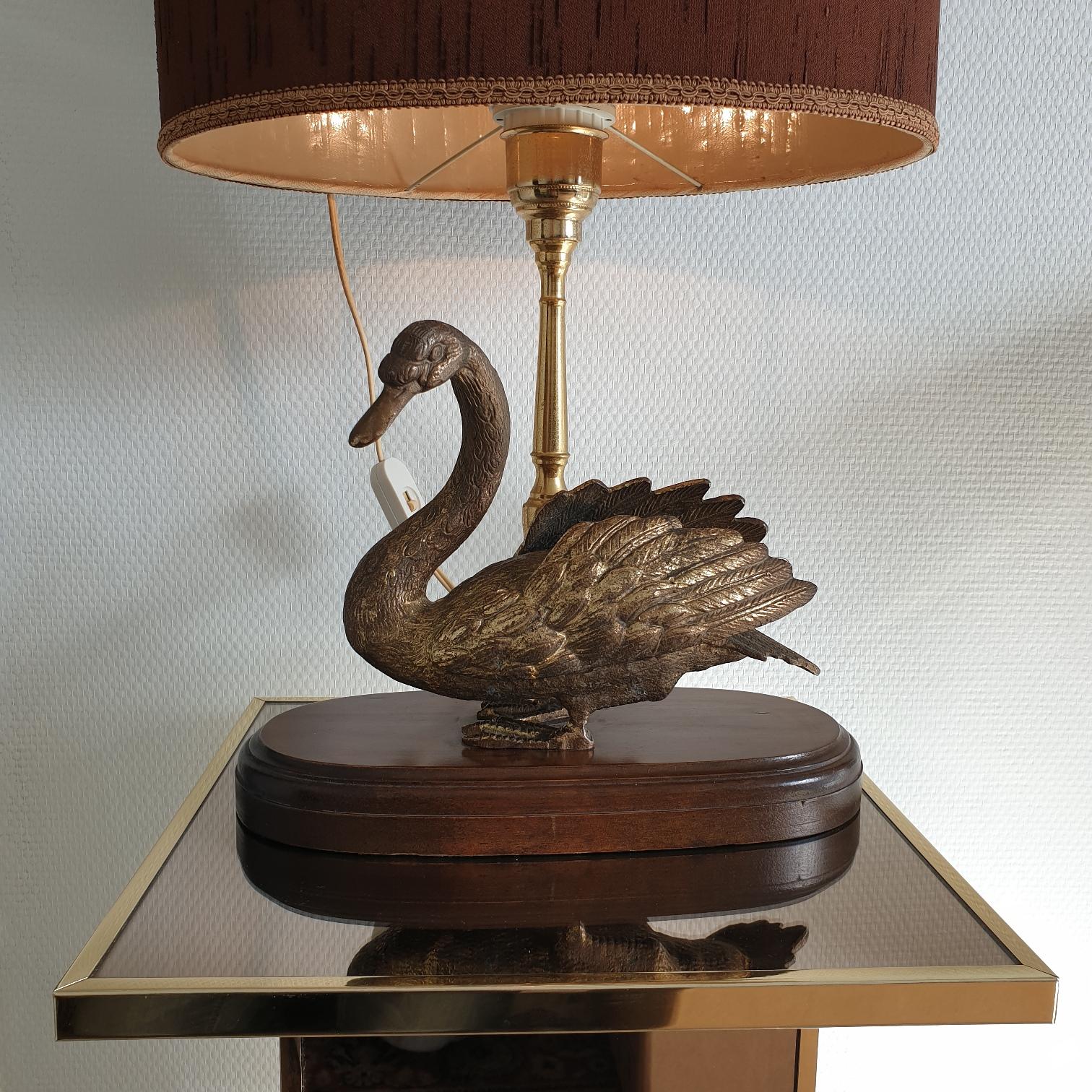 Vintage Brass Table Lamp with Brass Duck, 1960s In Good Condition For Sale In Valkenswaard, NL
