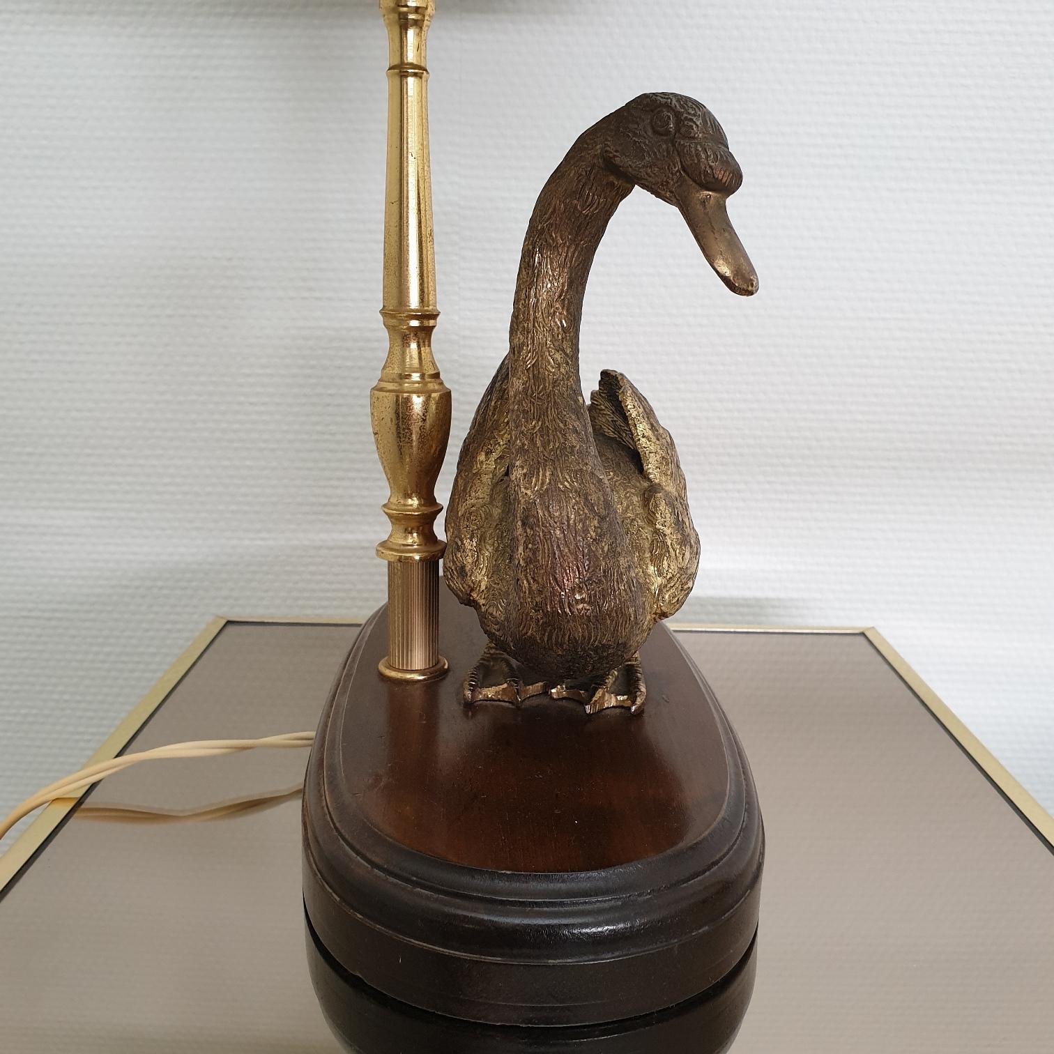 20th Century Vintage Brass Table Lamp with Brass Duck, 1960s For Sale