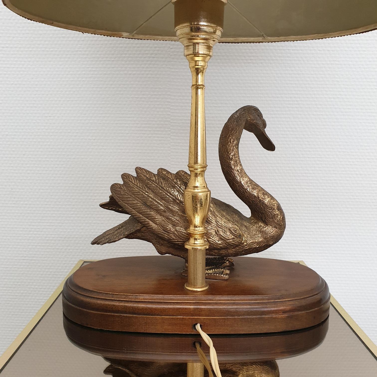 Gold Plate Vintage Brass Table Lamp with Brass Duck, 1960s For Sale