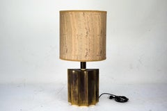 Vintage Brass Table Lamp with Fabric Shade – Original Patina. Italy 1970s