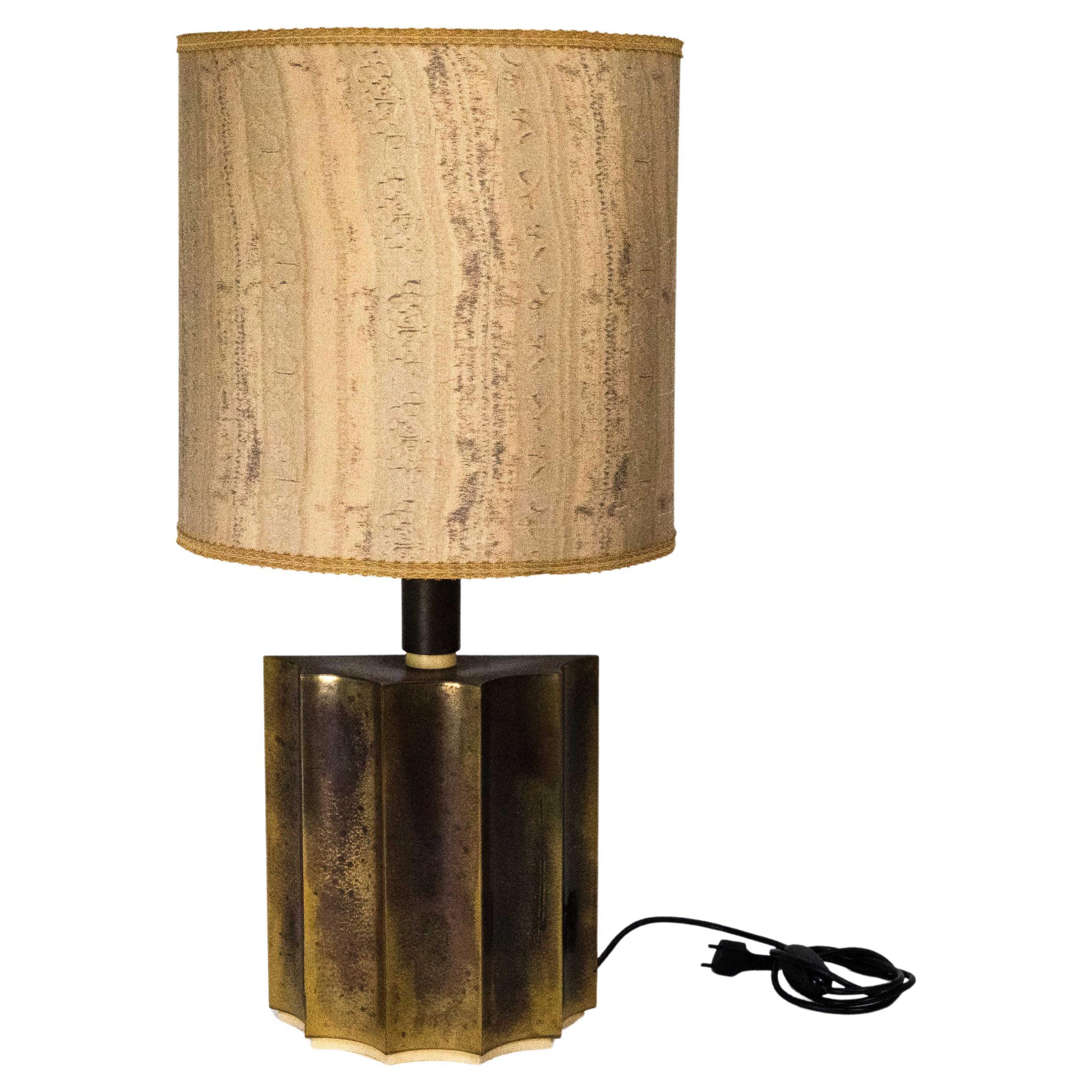 Vintage Brass Table Lamp with Fabric Shade – Original Patina. Italy 1970s