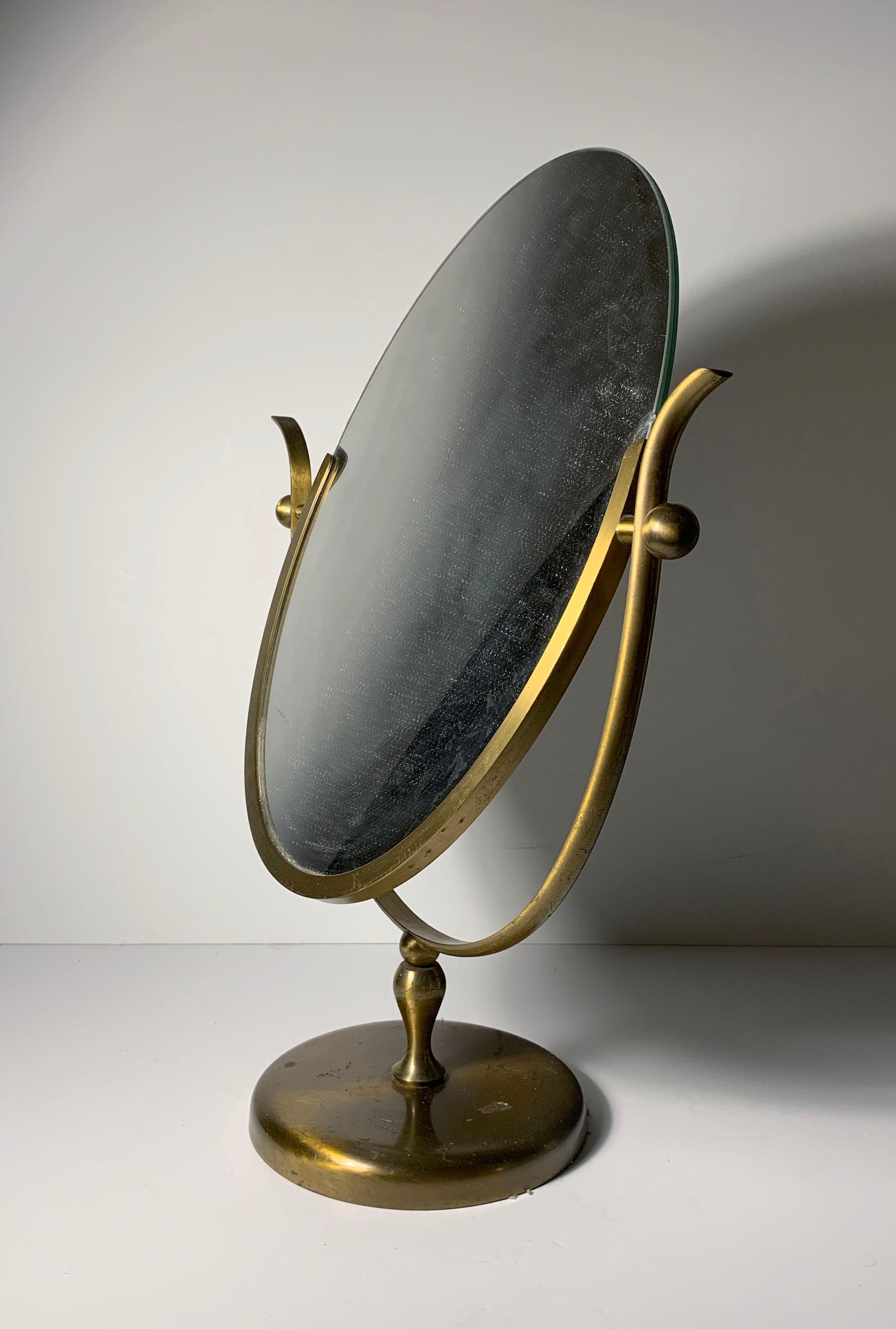 Mid-Century Modern Vintage Brass Table Mirror Attributed to Charles Hollis Jones For Sale
