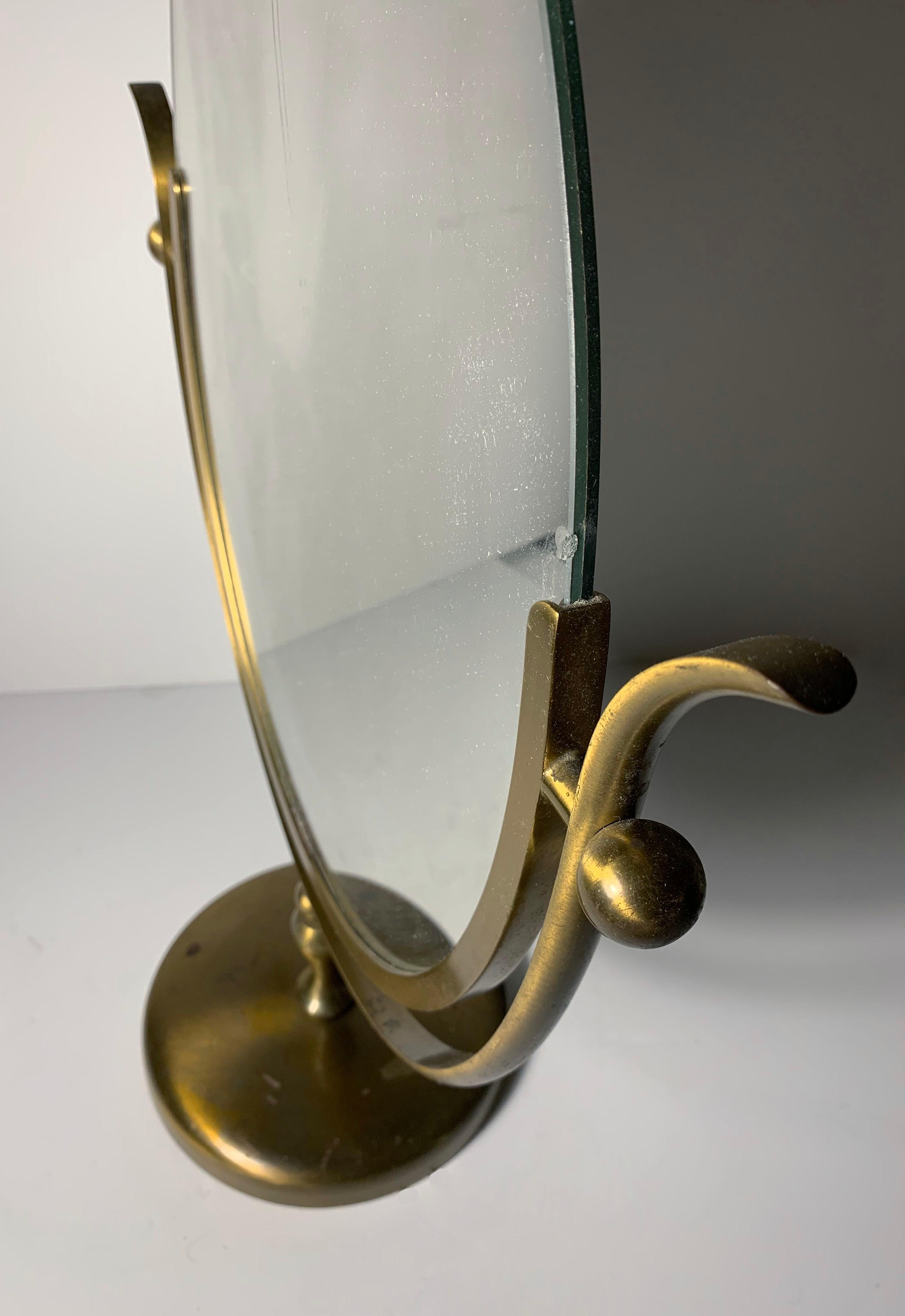 Vintage Brass Table Mirror Attributed to Charles Hollis Jones In Good Condition For Sale In Chicago, IL