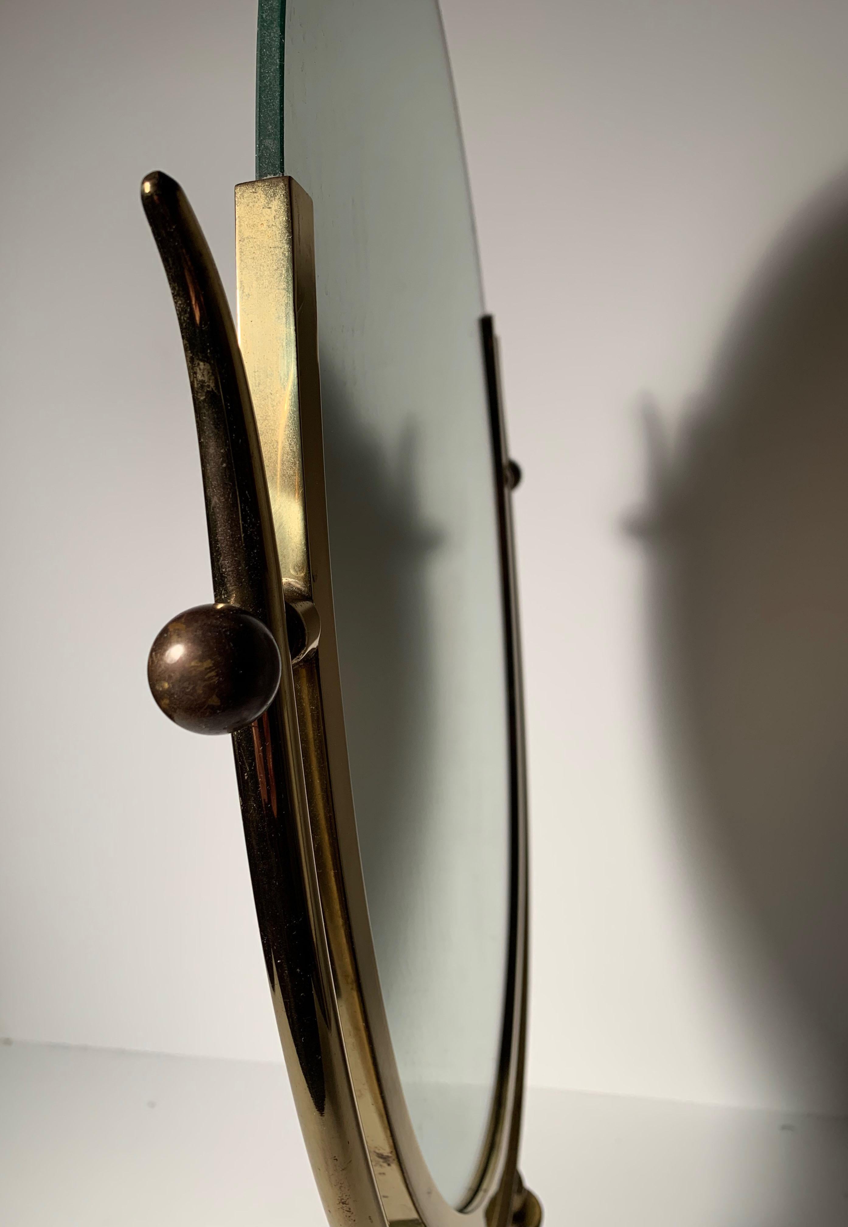 Vintage Brass Table Mirror attributed to Charles Hollis Jones In Good Condition For Sale In Chicago, IL