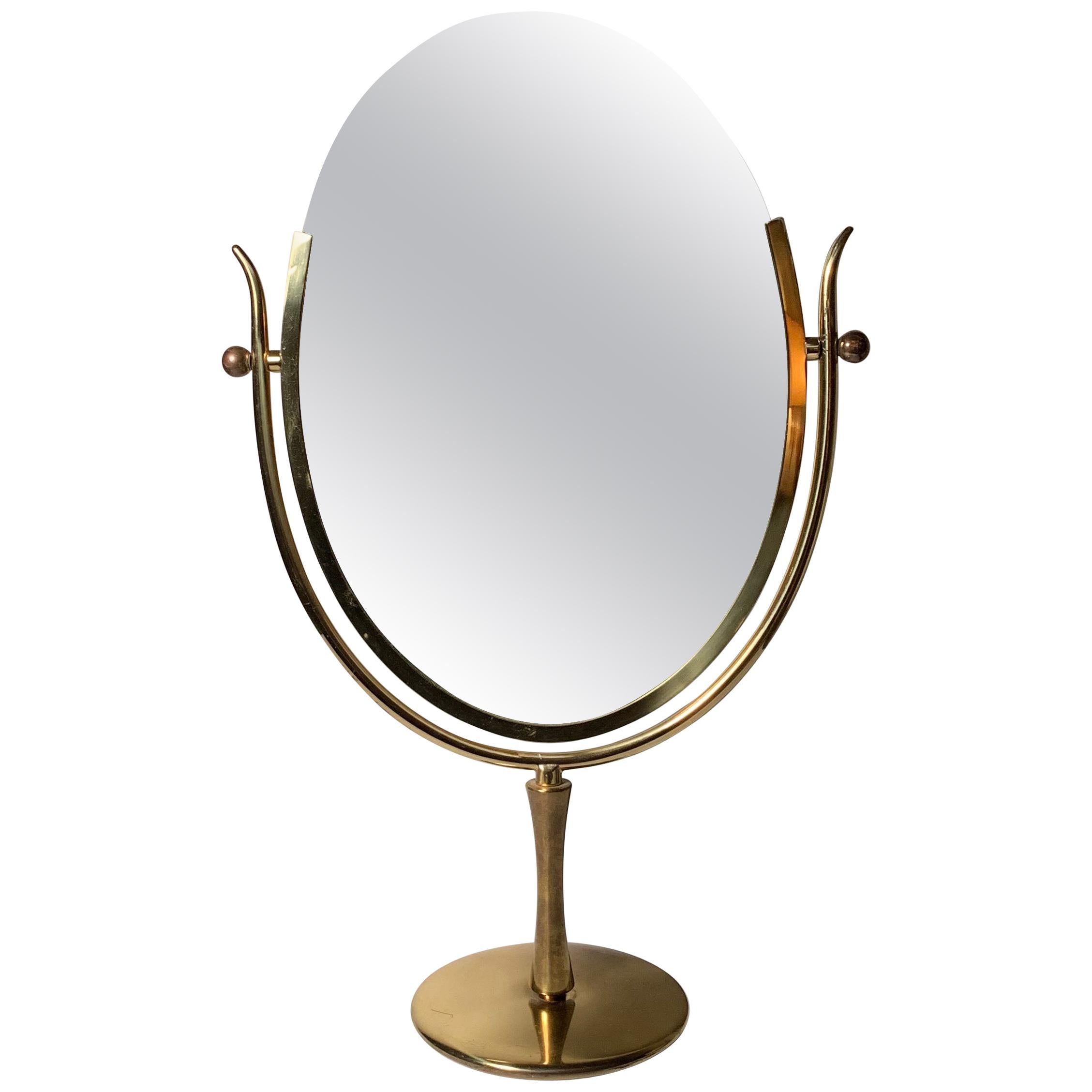 Vintage Brass Table Mirror attributed to Charles Hollis Jones For Sale